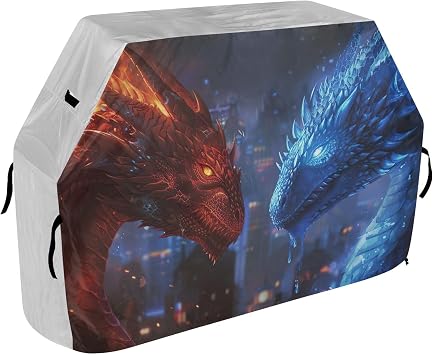 YETTASBIN Water Fire Dragon Grill Cover, Waterproof Dustproof Heavy Duty Outdoor Barbecue Gas Grill Cover with Adjustable Drawstring Straps for Weber, Charbroil, Nexgrill and and Most Grills, 65 Inch