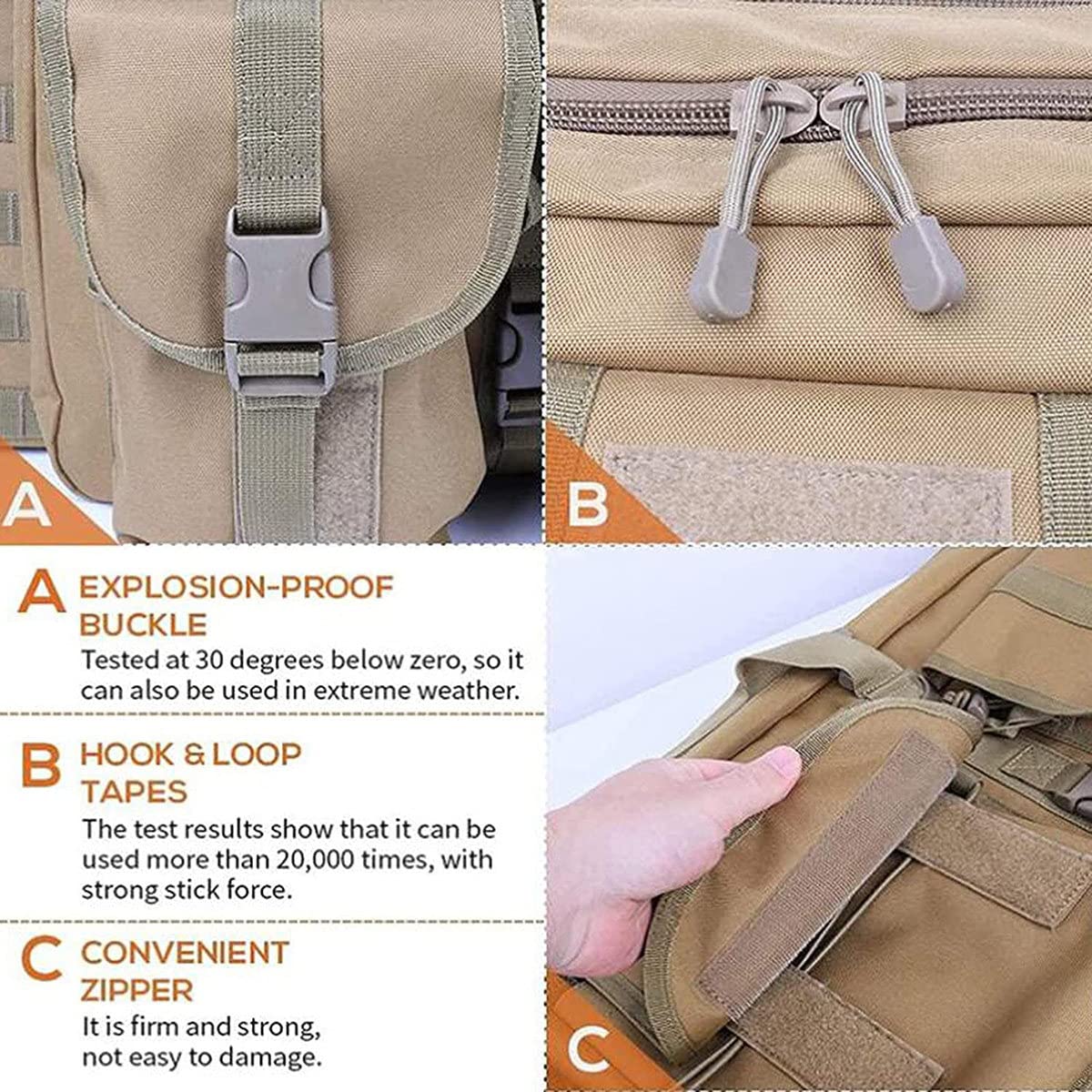 Custodie per Fucili Doppia Lunga Custodia per Fucile,37/42,5/46/55 Pollici Custodia Tattica per Fucile,Custodie Morbide per Fucili,con Tracolla Regolabile Borse per Accessori Multipli,Beige-118cm/46