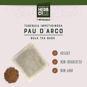 Pau D'Arco Tea Bags, by Herb Co, Tabebuia Impetiginosa, Caffeine Free, Unbleached Filter Paper, No String or Tag, Kosher, Approximately 200, 1 lb