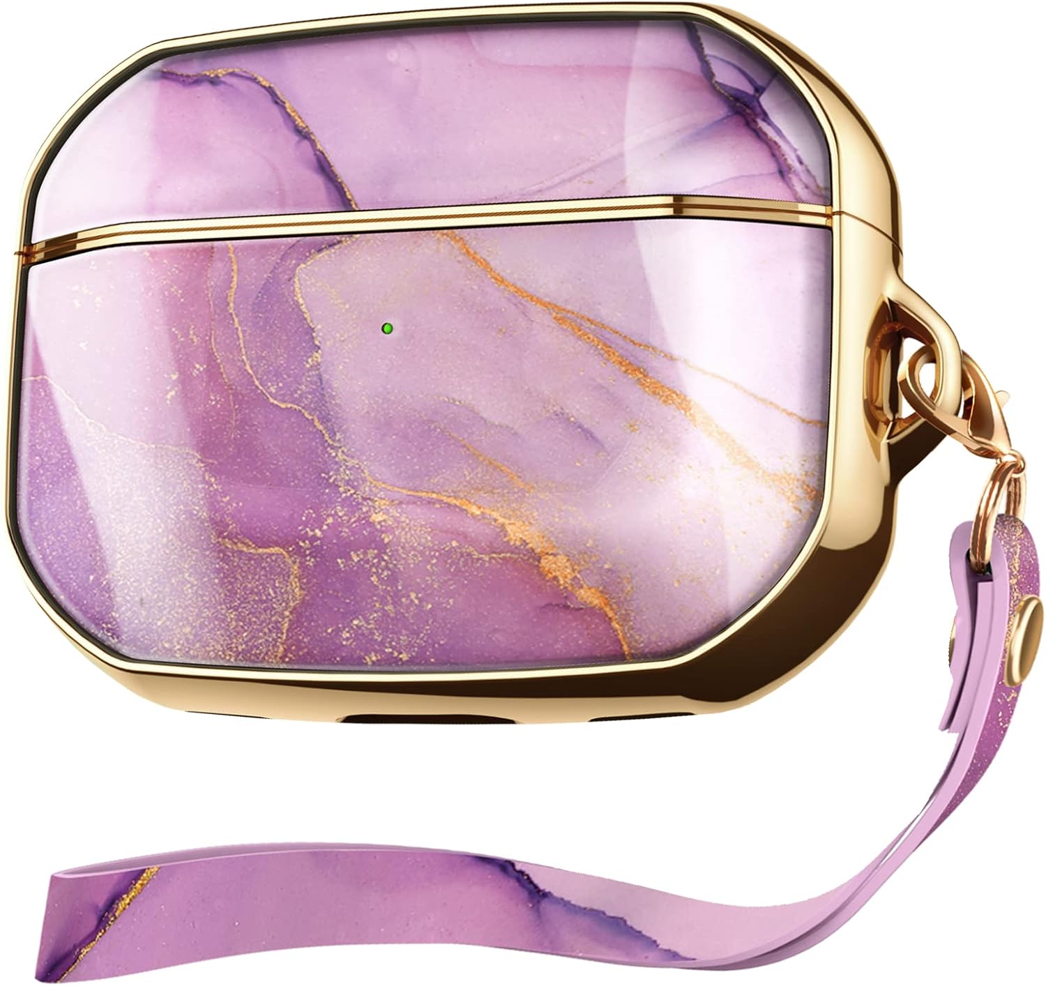 GVIEWIN for AirPods Pro 2 Case & Airpods Pro Case, Marble Full Body Protective Hard Women Cover with Wrist Strap for Airpods Pro 2nd Generation case(2022/2019) [Front LED Visible] (Romantic Purple)
