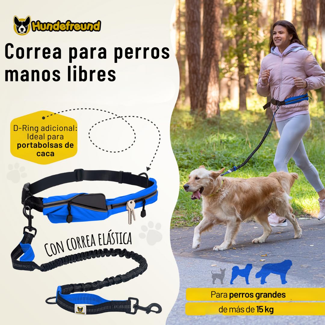 Correa con cinturón Manos Libres para Perros medianos y Grandes | Hundefreund Canicross Correa elástica de 120 a 180 cm