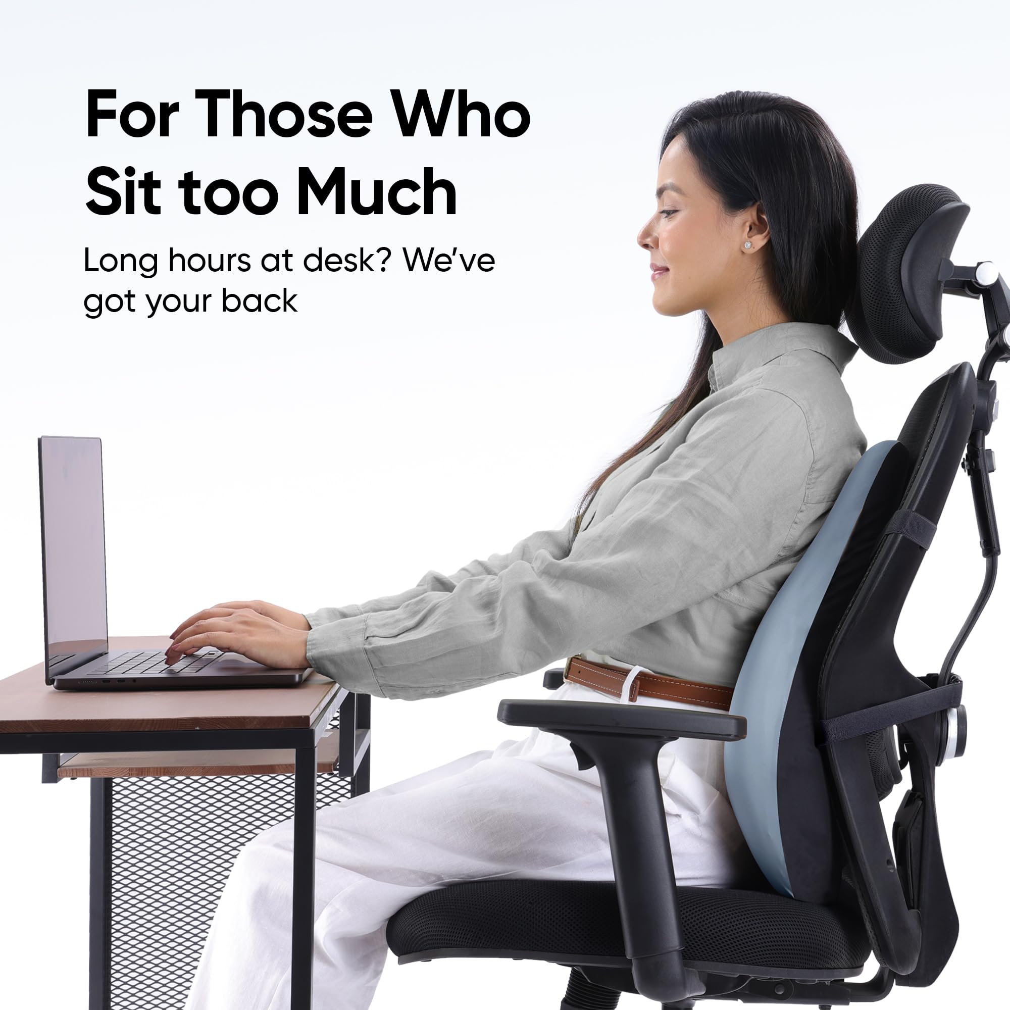 Frido Cloud Backrest Cushion | High-Density Memory Foam | Premium Lumbar Support for Chairs | Durable Back Pillow for Office Chair & Home Use | Breathable & Machine-Washable Cover (Pebble Grey) 2
