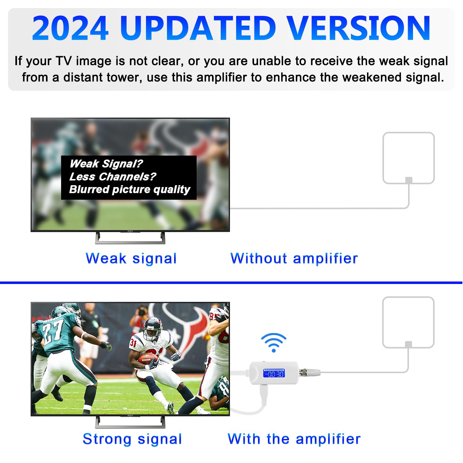 Amplificateur De Signal TV 2025 - Booster Numérique HD 24dB Pour Antenne Intérieure - Compatible Smart TV 4K