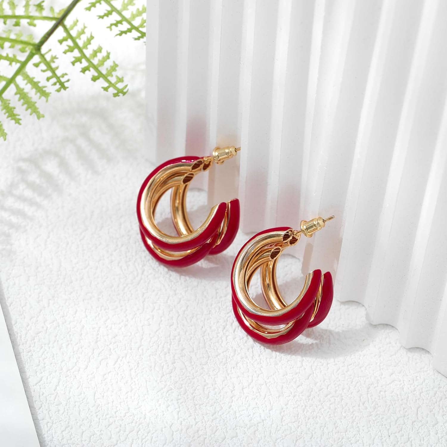 Gold Chunky Triple Hoop Earrings, Thick Three Open Hoop Earrings for Women Trendy Jewelry Gifts - Image 6