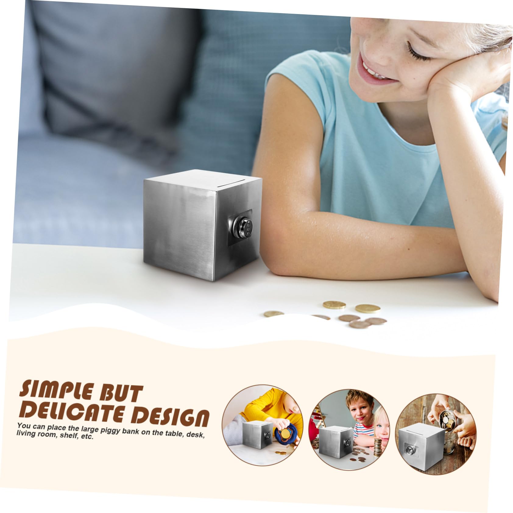 Salvadanaio in Acciaio Inossidabile con Serratura Facile da Usare, Contenitore per Monete e Banconote, per Adolescenti e Adulti, Regalo Sicuro per Risparmiare