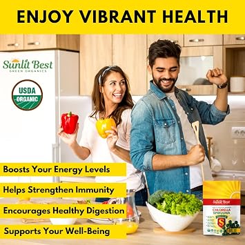 Sunlit Best Organic Chlorella Spirulina Tablets, Vegan Protein Iron, 500CT