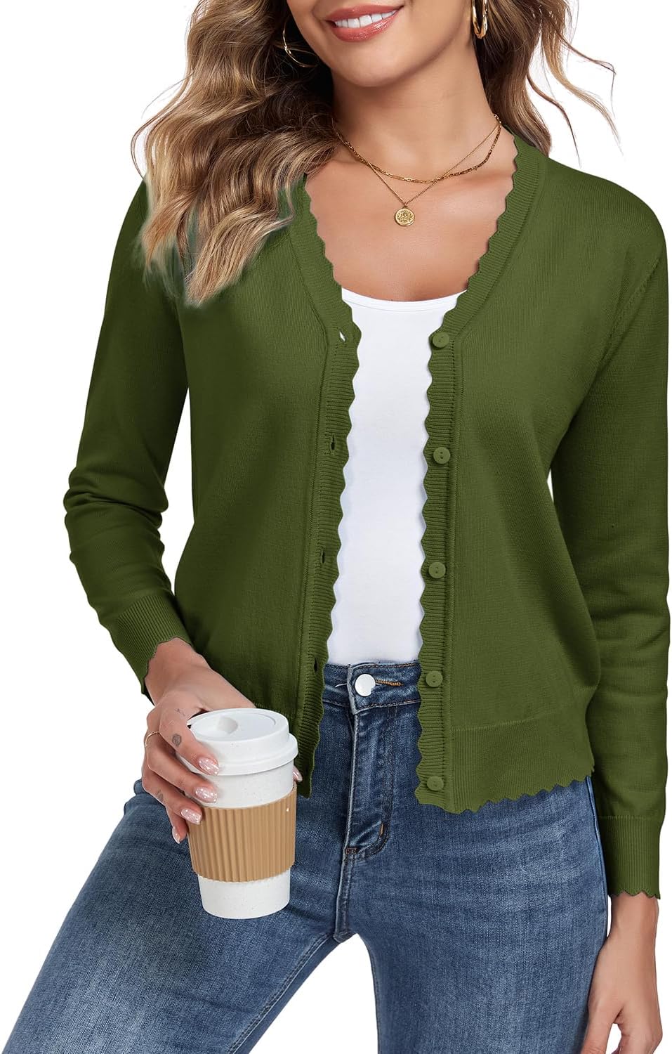 Womens Long Sleeve V-Neck Button Down Cardigan Knit Shrugs Sweater