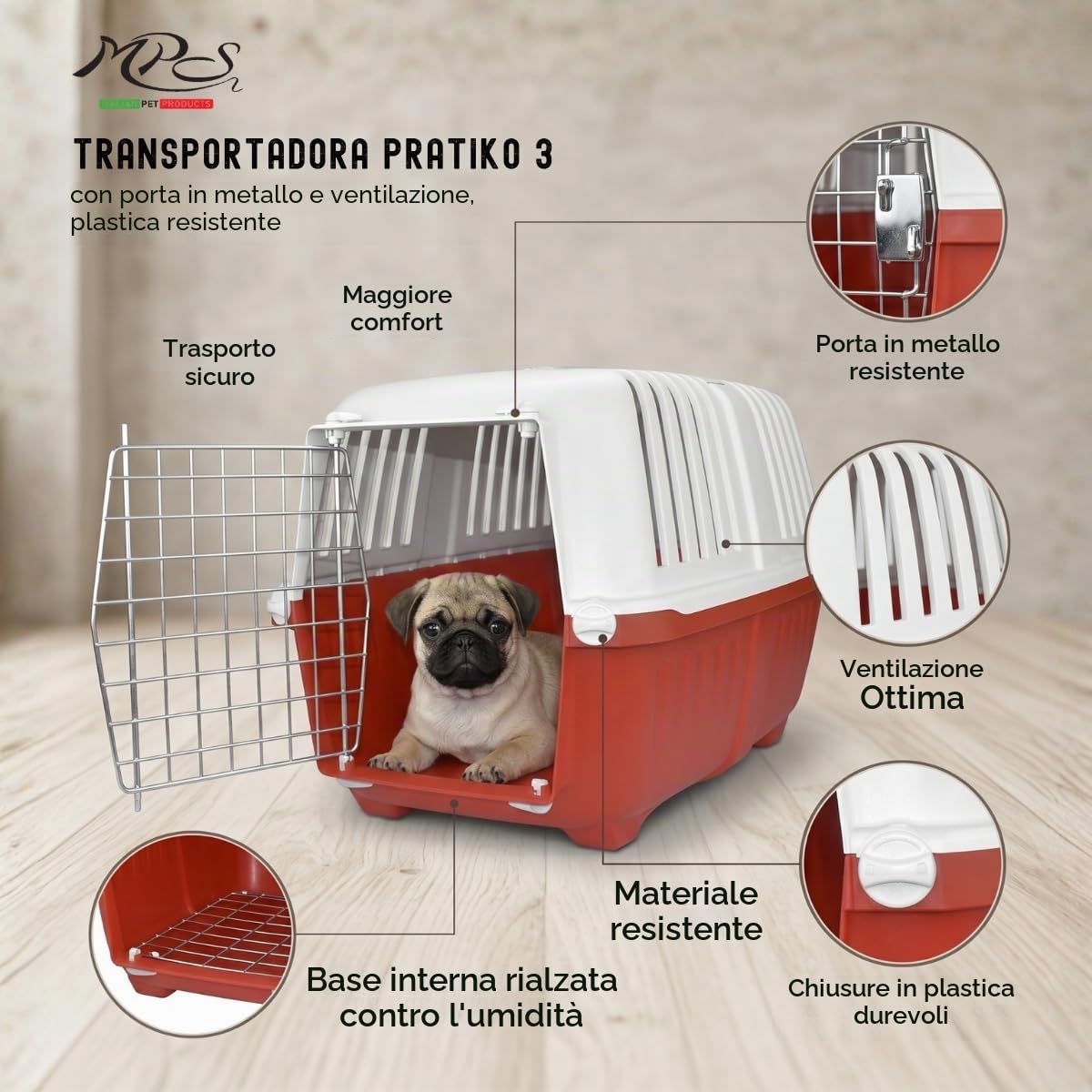 MPS SNC Trasportino pratiko 3 Metal per Cani e Gatti da Viaggio Trasporto 58,5x35,5x40h