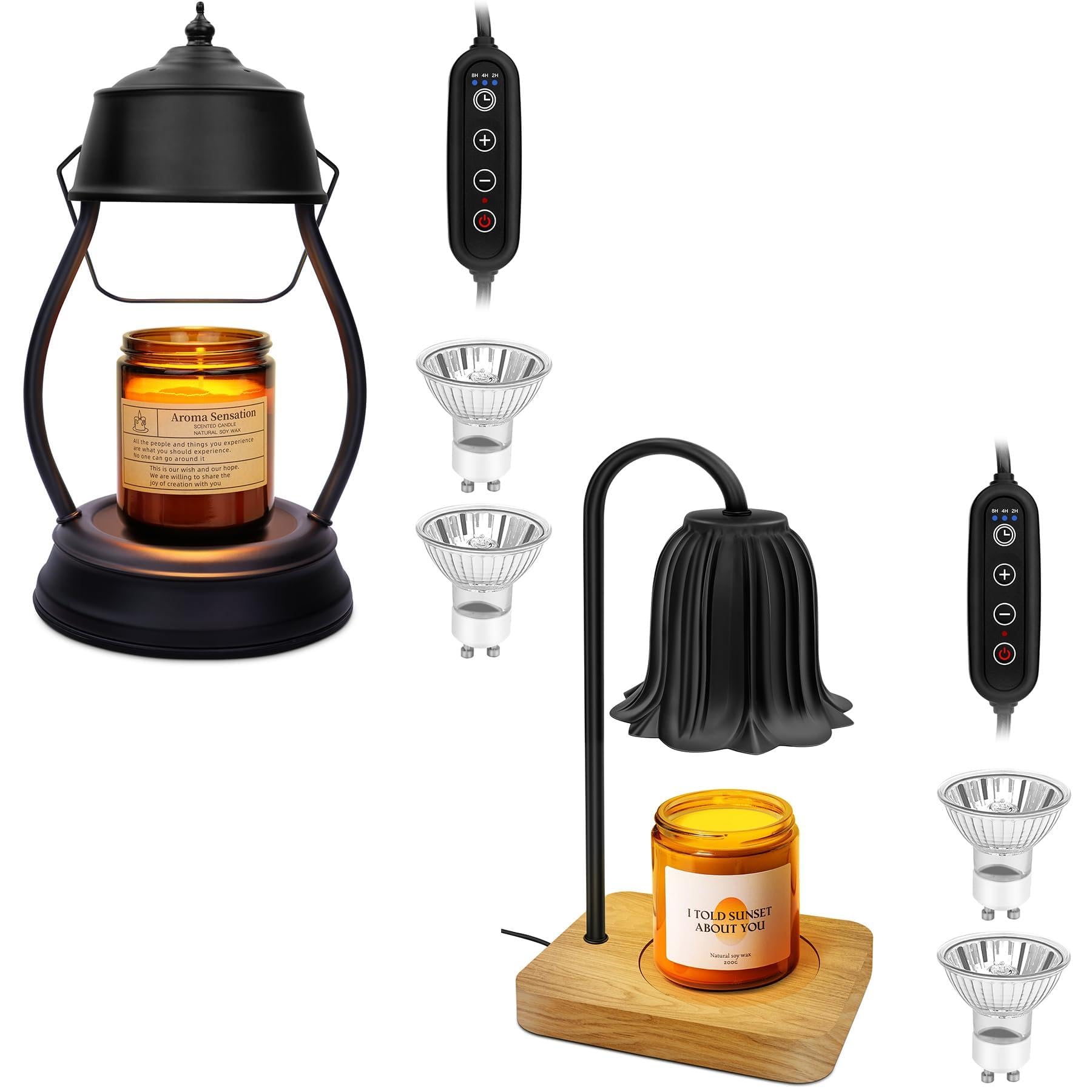 Candle Warmer Lamp, Dimmable Candle Warmer Lantern with Timer and Black Flower Candle Lamp, 2H/4H/8H Timer Candle Lamp Heater for Scented Jar Candles