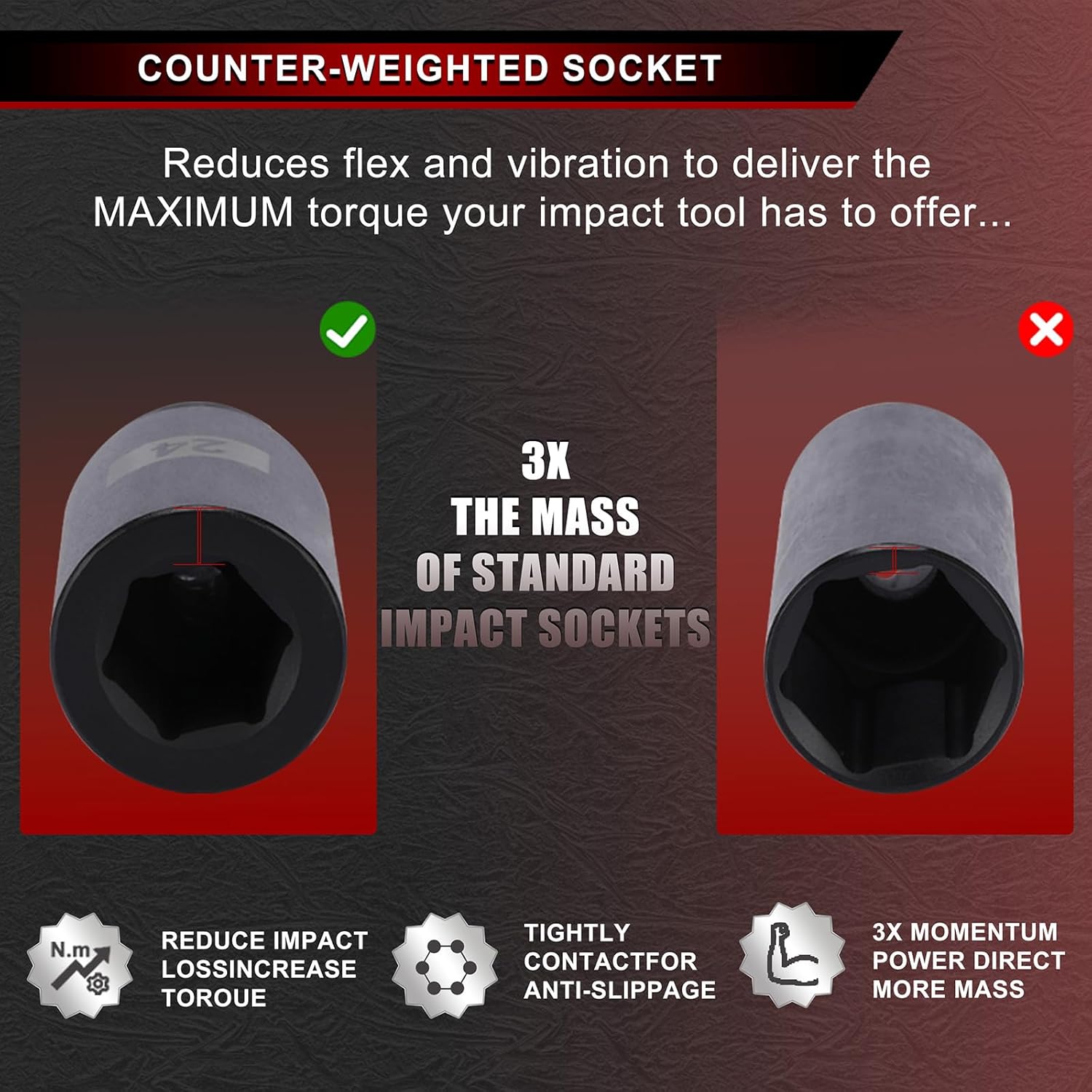 AIRTOON 6PCS 1/2’’ Drive Crank Bolt Socket Set, 17MM, 19MM, 21MM, 22MM, 24MM, 27MM, Harmonic Balancer Socket Set