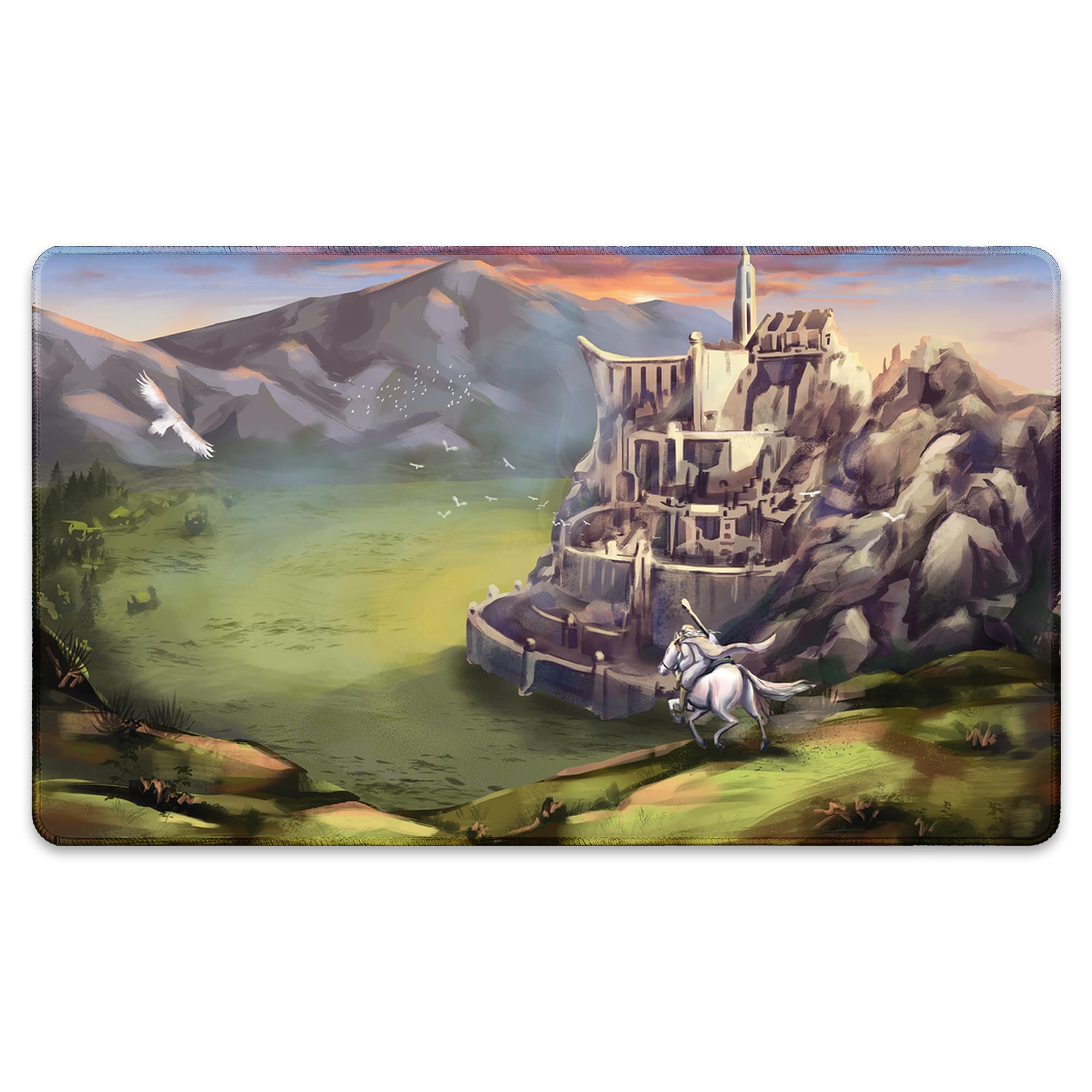 Minas Tirith (Bordes cosidos) - Alfombra de Juego El Señor de los Anillos - Compatible con tapete de Juego Magic The Gathering - Juega a MTG, YuGiOh, TCG