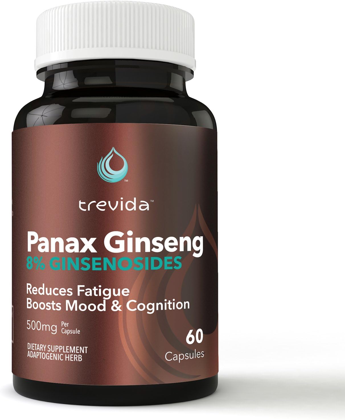 Trevida Panax Ginseng, Korean Ginseng Root Extract, High Potency 8% Ginsenosides, Vegan 60 Capsules, No Additives
