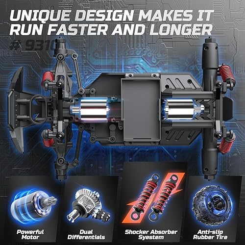 Miniatura 5 de DEERC 9310 - Camioneta monstruo a control remoto de alta velocidad 30 mph escala 118 tracción en las 4 ruedas todoterreno 24GHz 2 baterías para