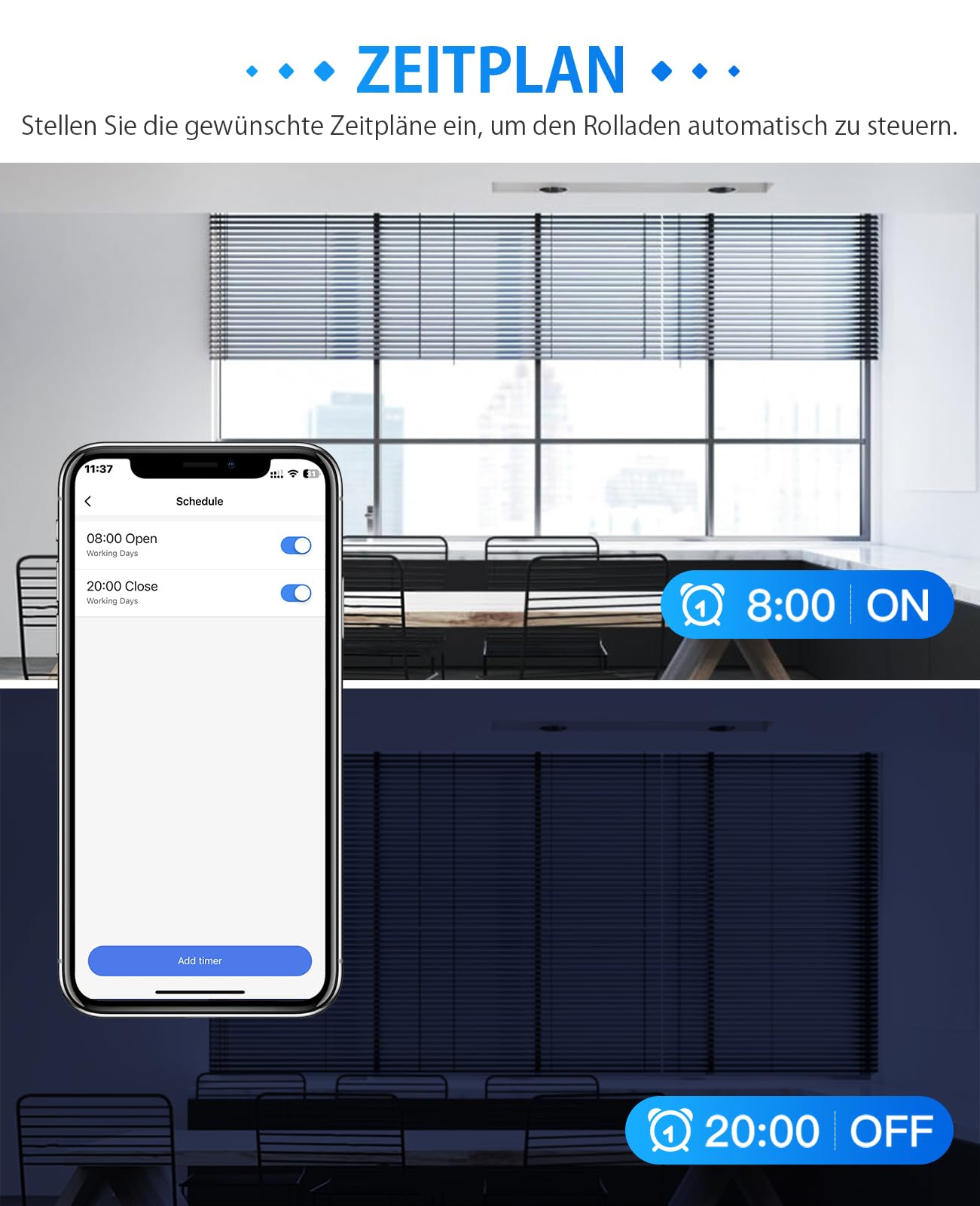 Smart Rolladenschalter, Wlan Rolladen Zeitschaltuhr, Kompatibel mit Alexa/Google Home/Smart Life, Wifi Jalousien Rolladensteuerung Benötigt Nullleiter