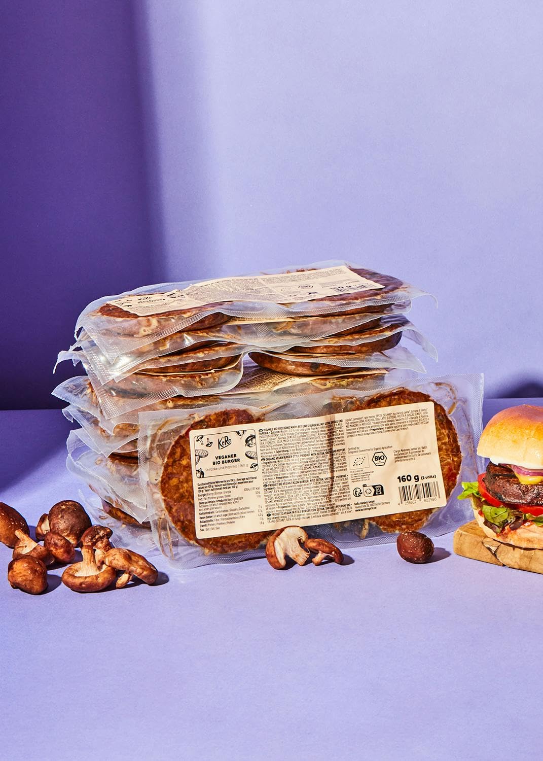 KoRo Veganer Bio Burger Shiitake und Paprika 12 x 160 g Proteinreiche Fleischalternative
