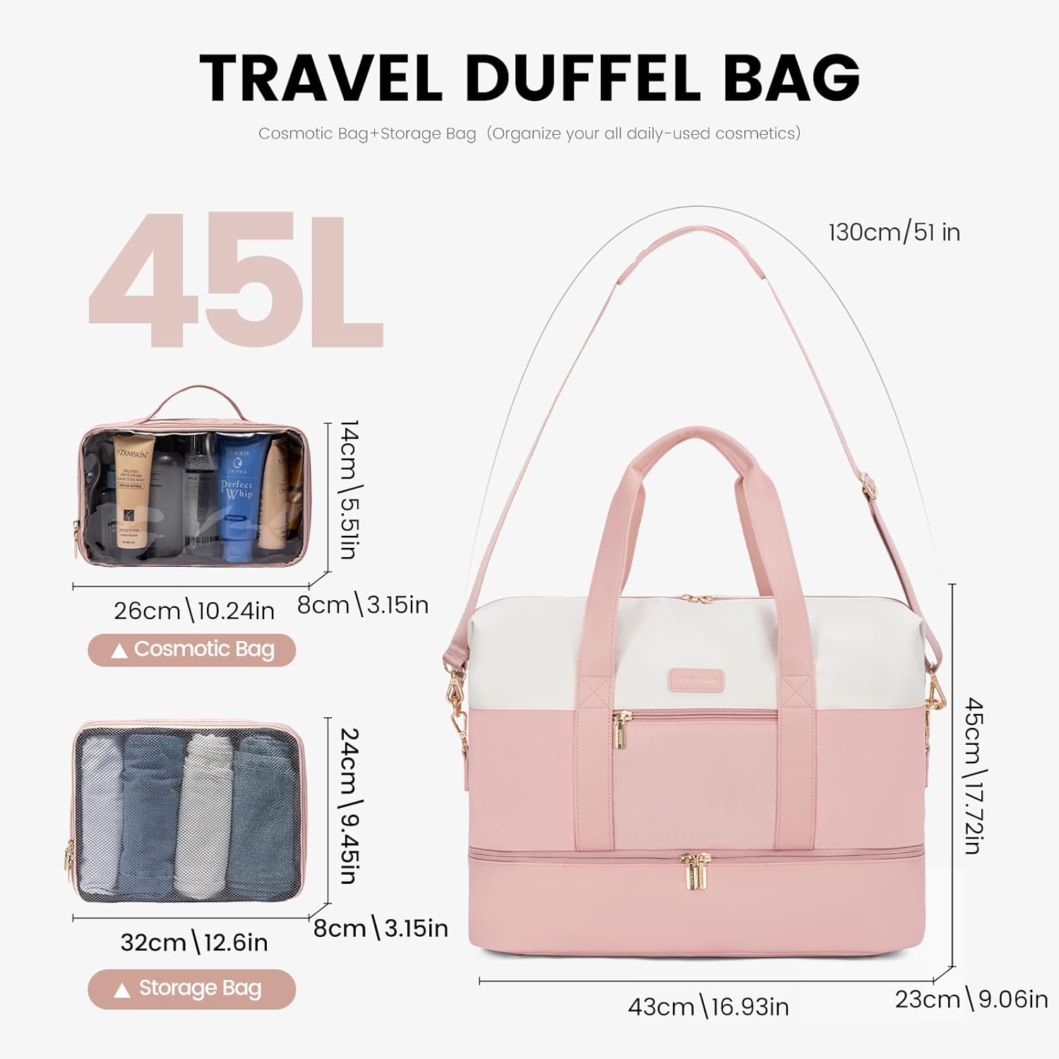 LOVEVOOK Weekender Bag, Large Travel Duffel Bag for Women with 2 Packing Cubes, Carry on Overnight Bag with Shoe Compartment, Mom Hospital Bags for Labor and Delivery - Image 2