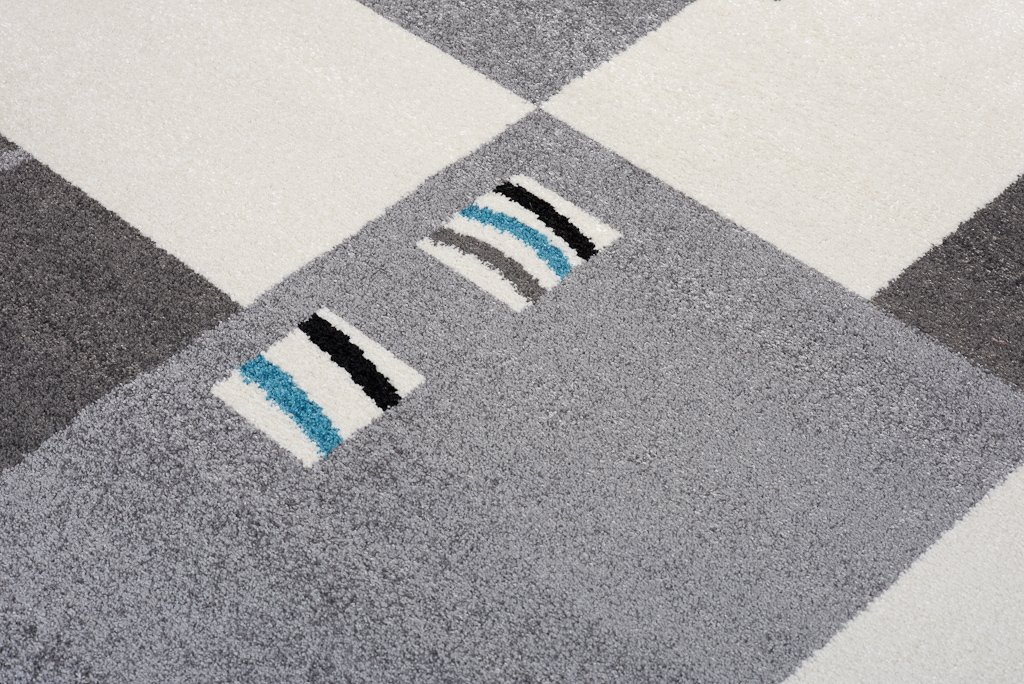 Tapiso Jawa dywan z krótkim włosiem, nowoczesny dywan, szary, biały, kolorowy, wielokolorowy, z abstrakcyjnymi falami, paski, lii i geometryczny wzór w kratkę, idealny do salonu, pokoju gościnnego, Ökotex 240 x 330 cm