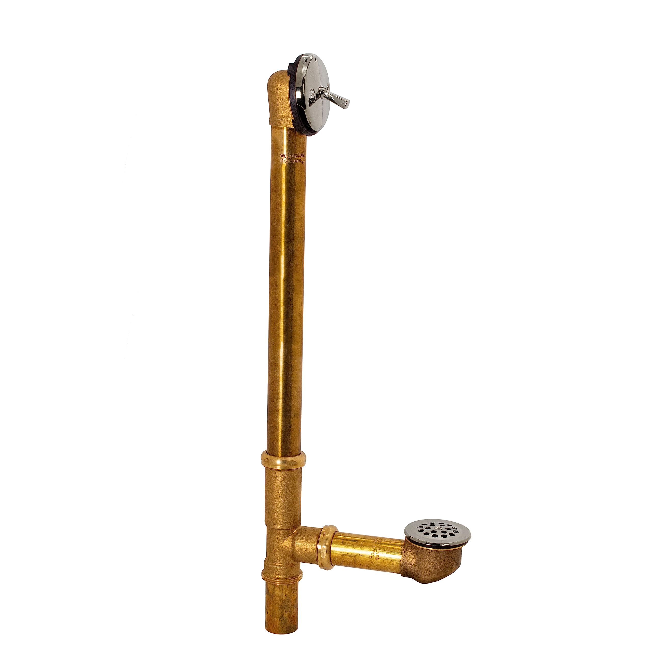 westbrass d324-05 22-1/2-inch 17 gauge brass trip lever bath waste and overflow with grid