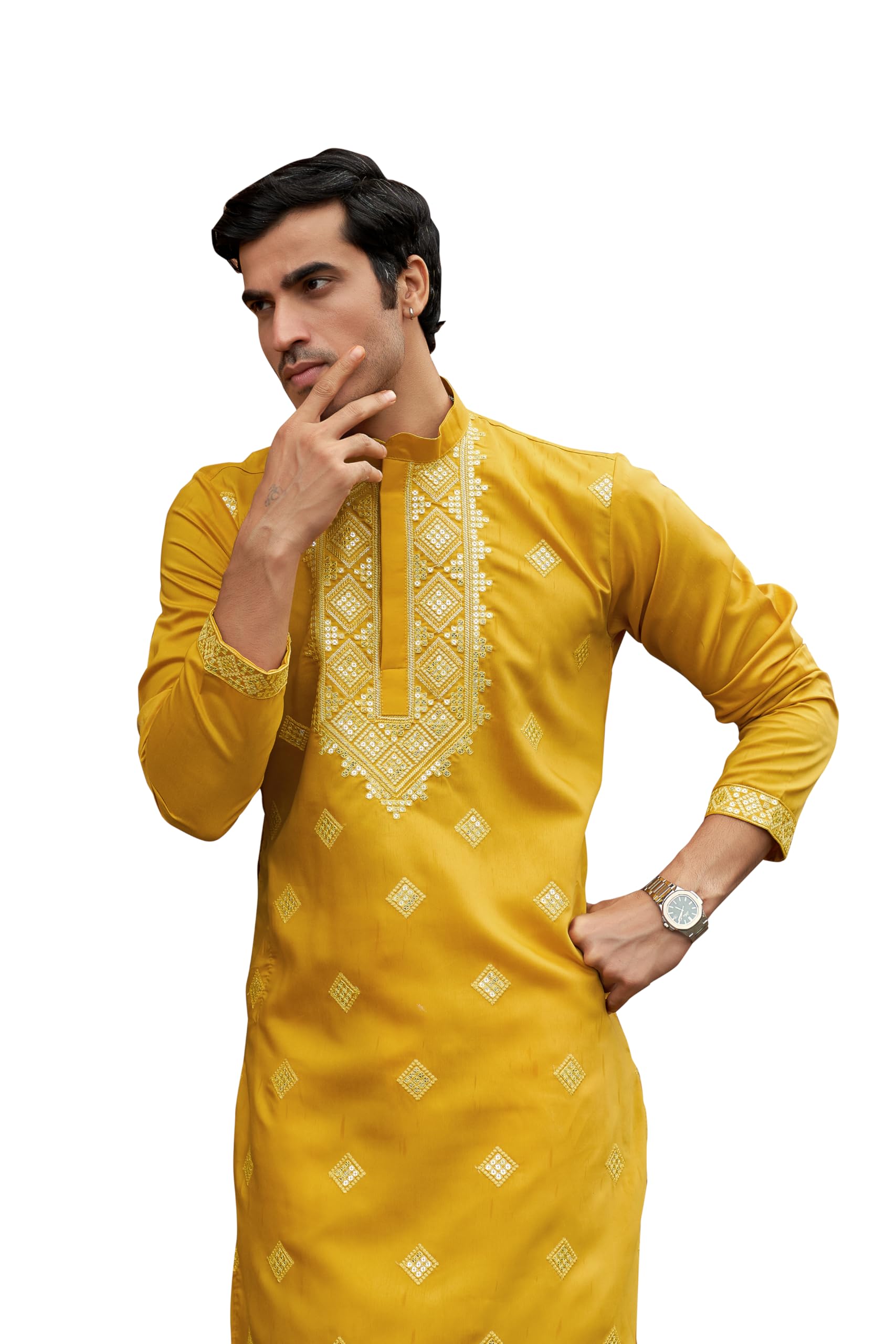 Men’s Ethnic Kurta Pajama Set with All-Over Mirror Embroidery – Ideal for Weddings & Festivals Regular Fit Kurta Pajama – Casual & Festive Ethnic Wear-image-27
