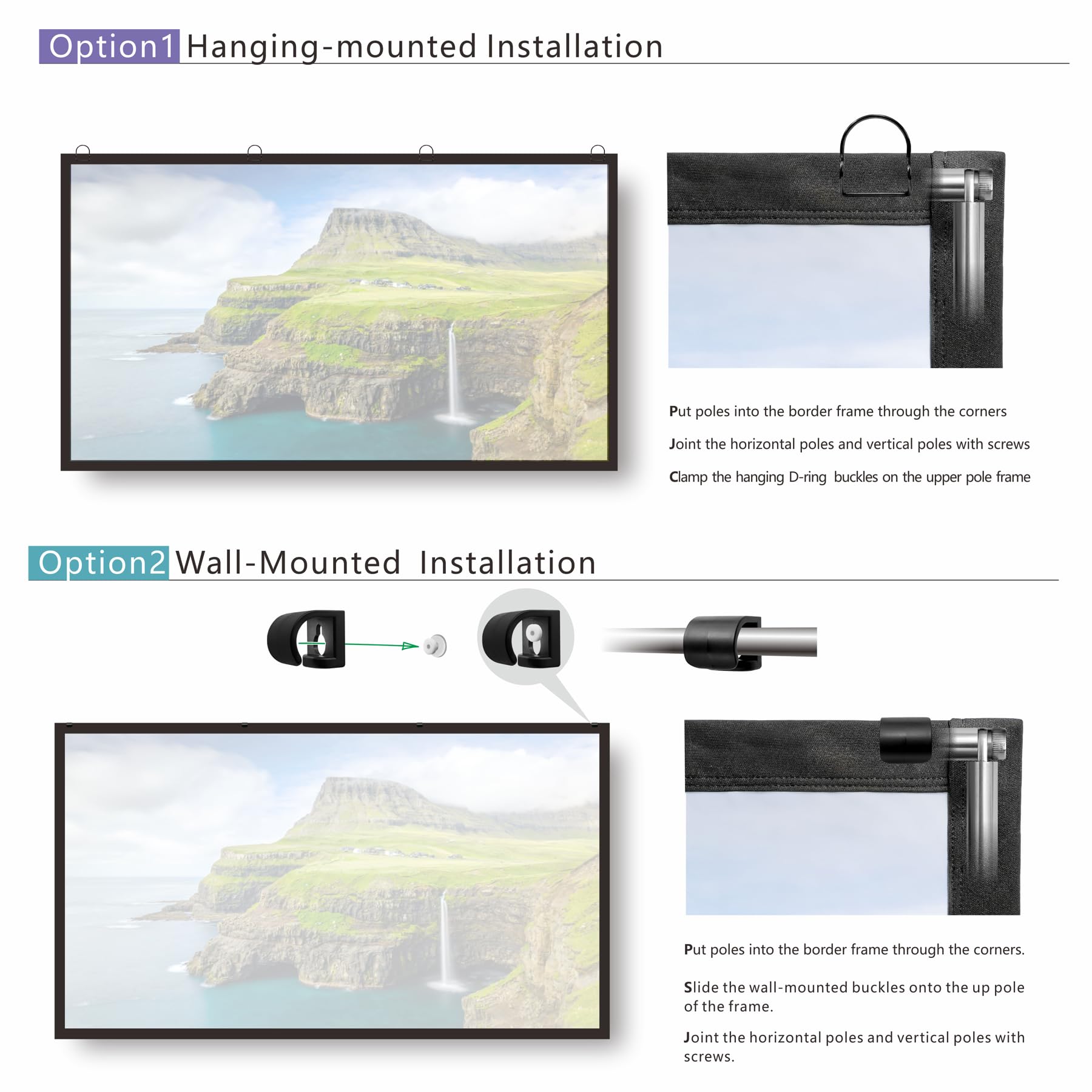 Écran de projecteur Pliable de 100/120 Pouces avec Cadre à Barres 16: 9 HD 4K écran de Projection portatif en Argent avec Support Noir Anti - pli (70")