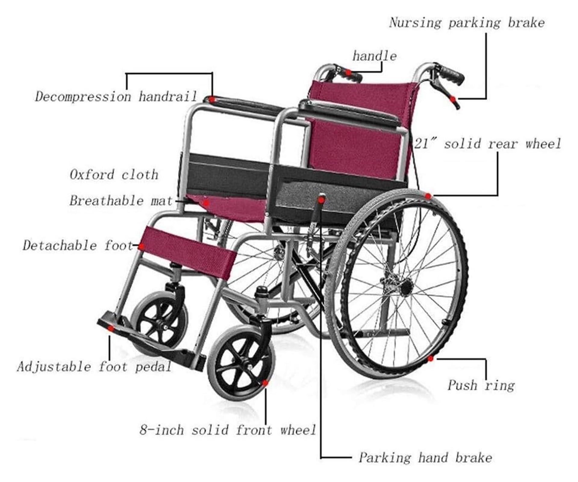 Carrozzine per Anziani Carrozzina per Anziani Pieghevole Portatile Viaggio Ultraleggero Anziani Domestici Spinta a Mano Disabili Speciale Auto può sopportare 200 kg Adult
