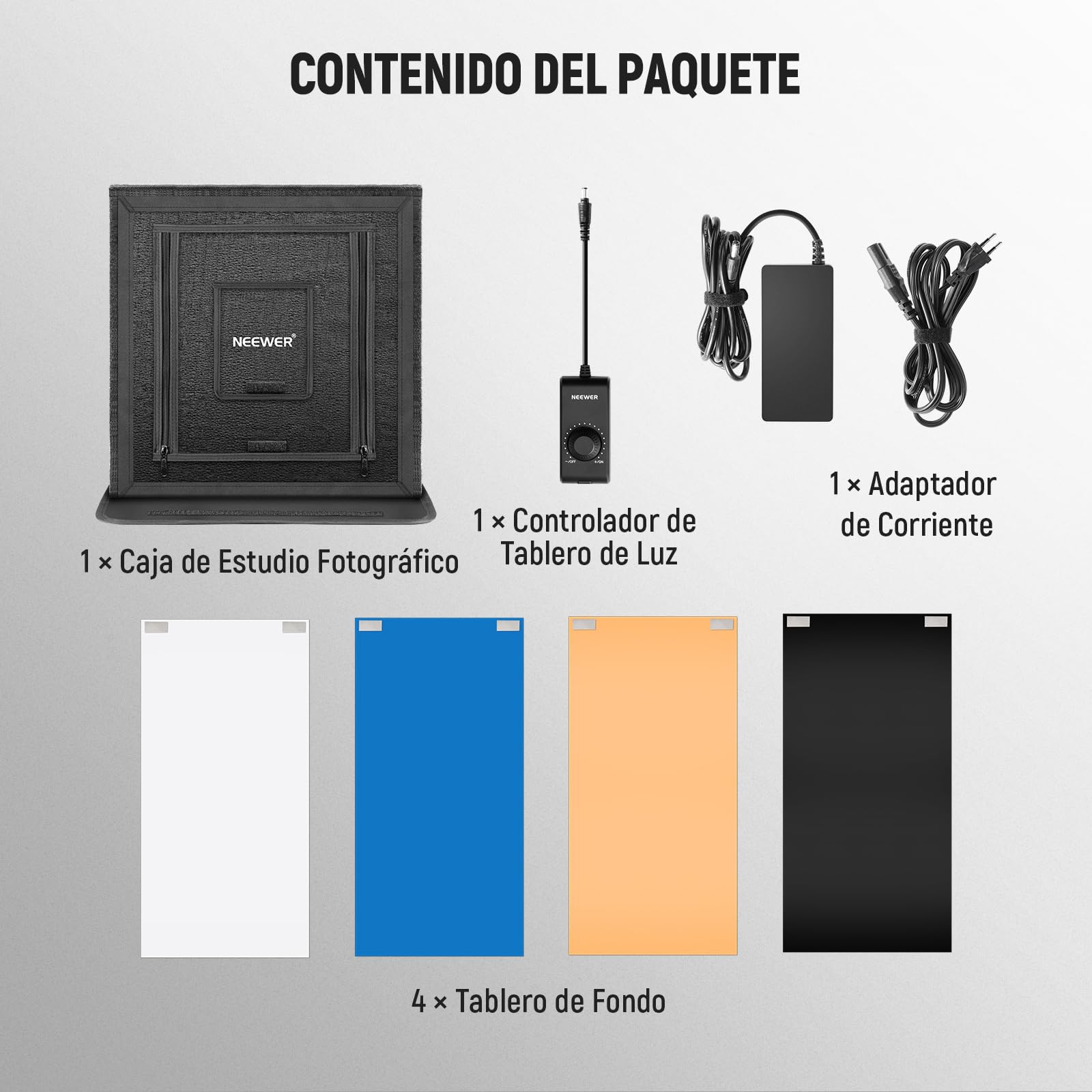 NEEWER 50W Caja de Luz Estudio Fotográfico, 24"x24" Plegable y Portátil con 4 Fondos, 5600 K, 160 LED, 5200 lx/0,5 m, Regulable, para Fotografía de Joyería y Electrónica, LP60