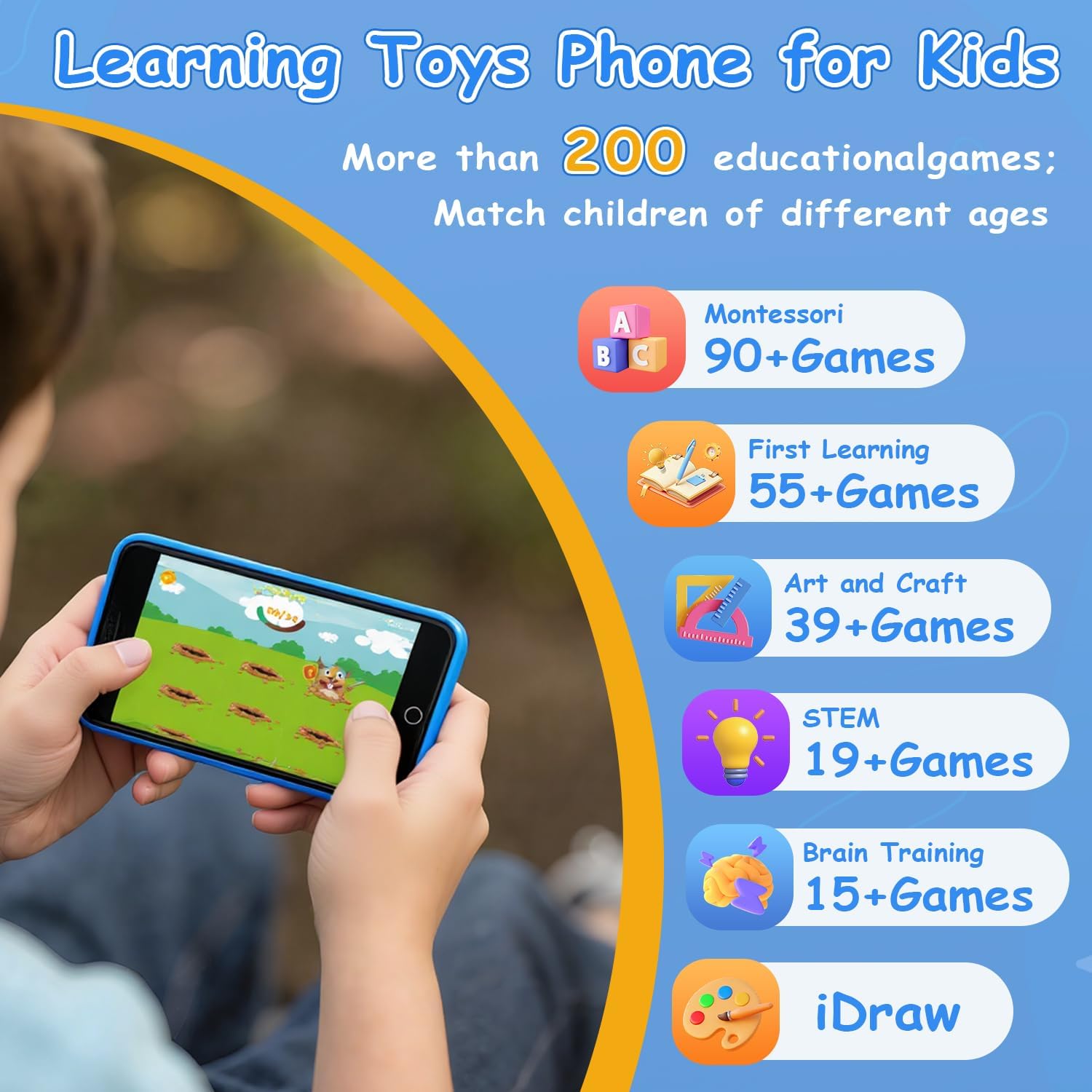 MINIBEAR Kids Toy Smartphone, 3.97" Toddler Dual Camera Learning Toys, 201+ Educational Games Play Phone No WiFi for Girls Boys 3-12 Christmas Birthday Gifts with 32g SD Card (Blue) - Image 2