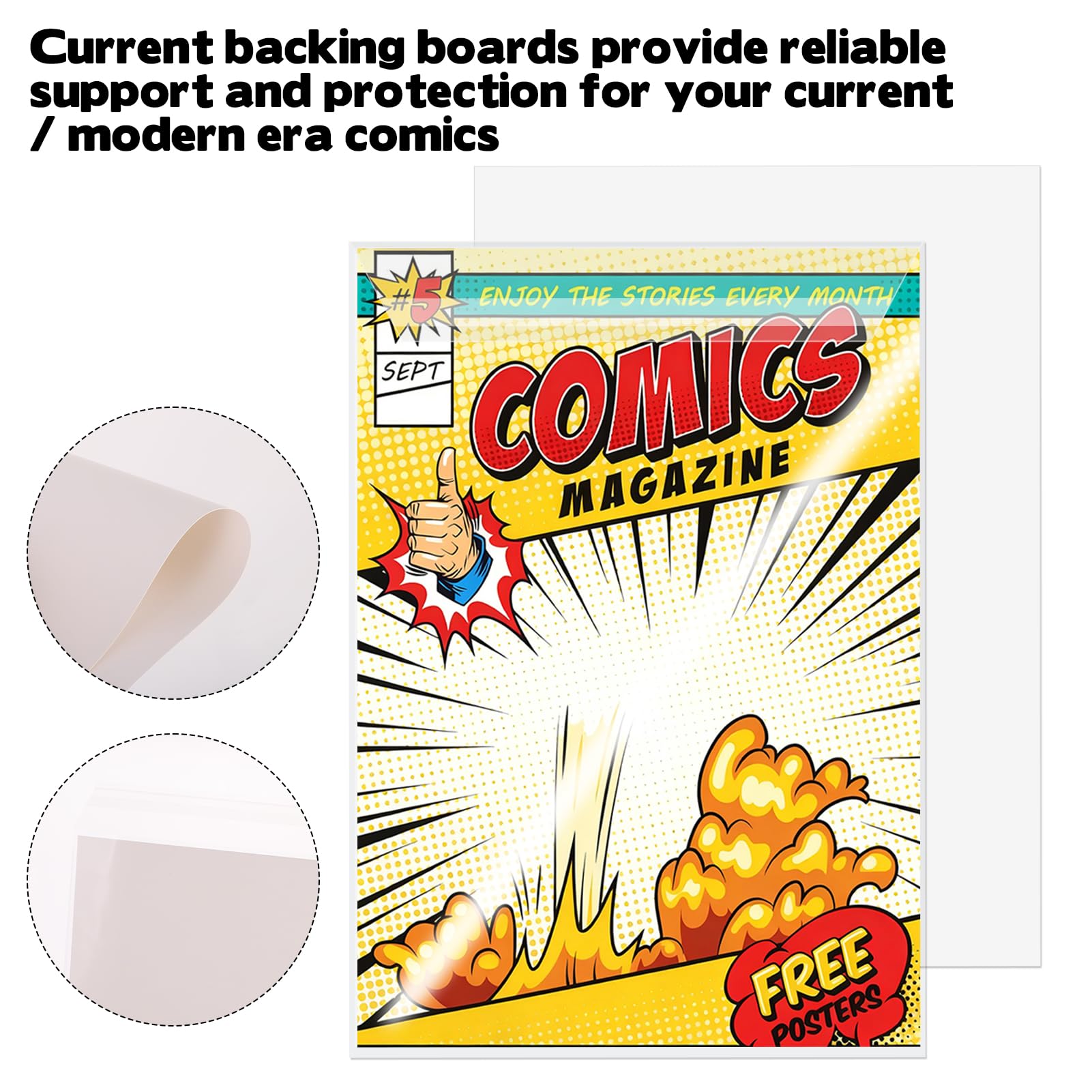 100 Sets Current Size Comic Book Bags and Boards, Reusable Clear Comic Book Sleeves with Double-Sided White Cardboard, Top-Loader Protective Covers for Collectors Comics Storage & Display