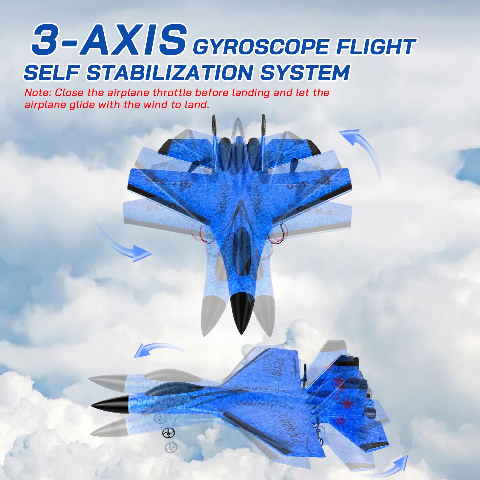 Avión Teledirigido, Avión RC 2.4GHz Avións Control Remoto Niño, Luces LED de Colores, para Niños y Principiantes, estabilizador giroscópico de 3 Ejes de Control Remoto,Azul