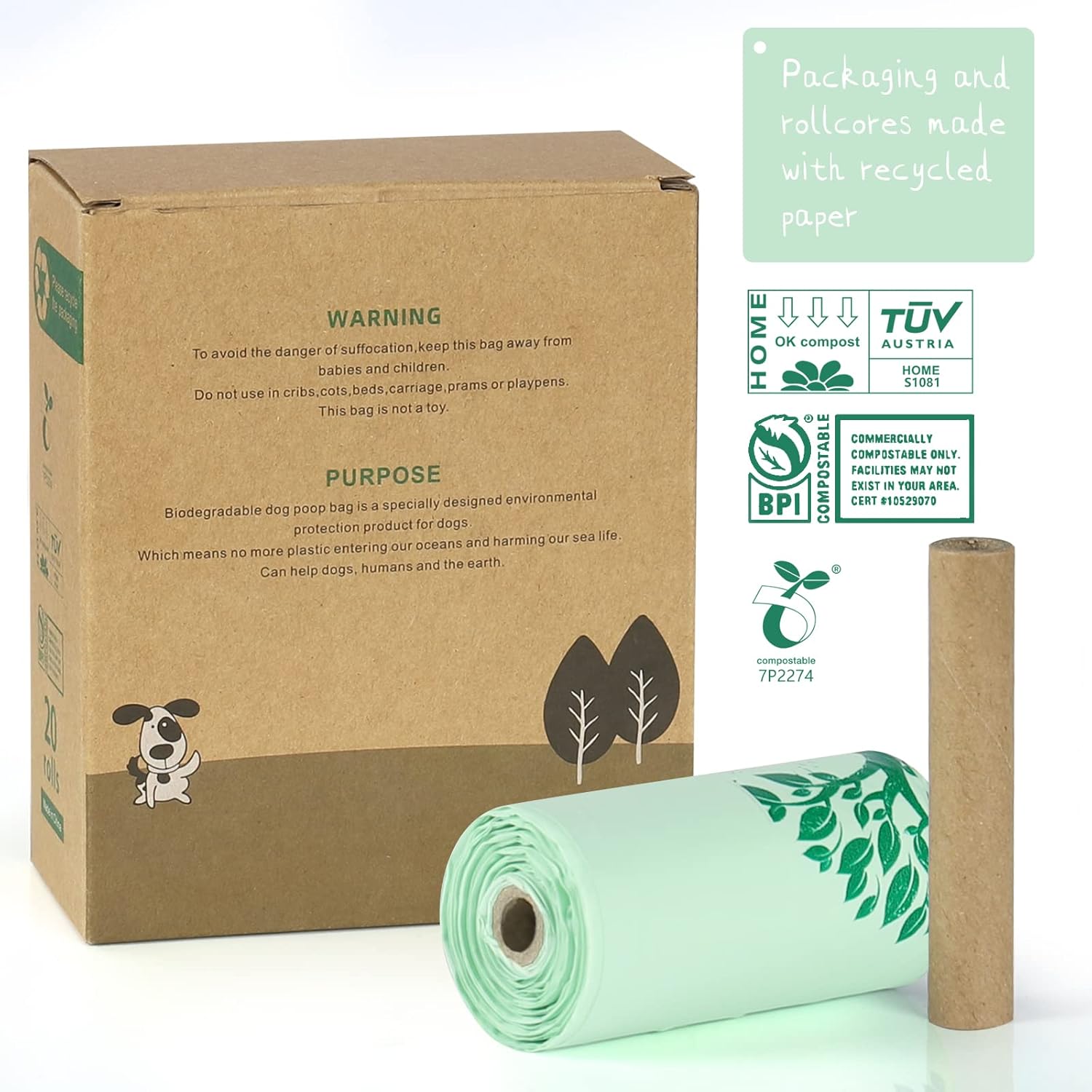 ANWA 100 Biodegradable Dog Poo Bags with Tie Handles, Compostable Dog