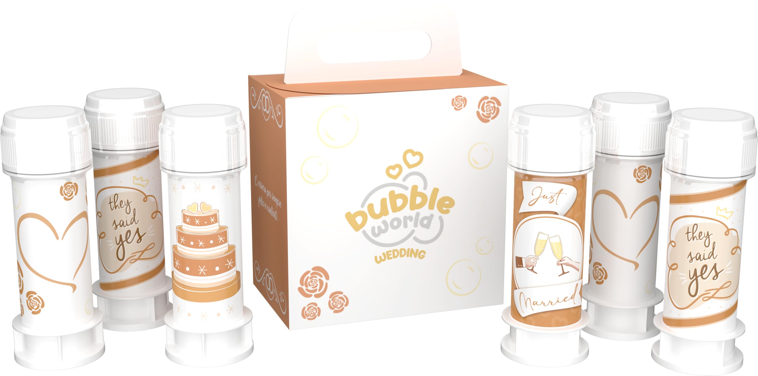 Dulcop - Wedding Terra - Wedding Soap Bubbles 6 x 60 ml - White Tubes with Integrated Blower - Gadget Favour Place Card Wedding - Made in Italy
