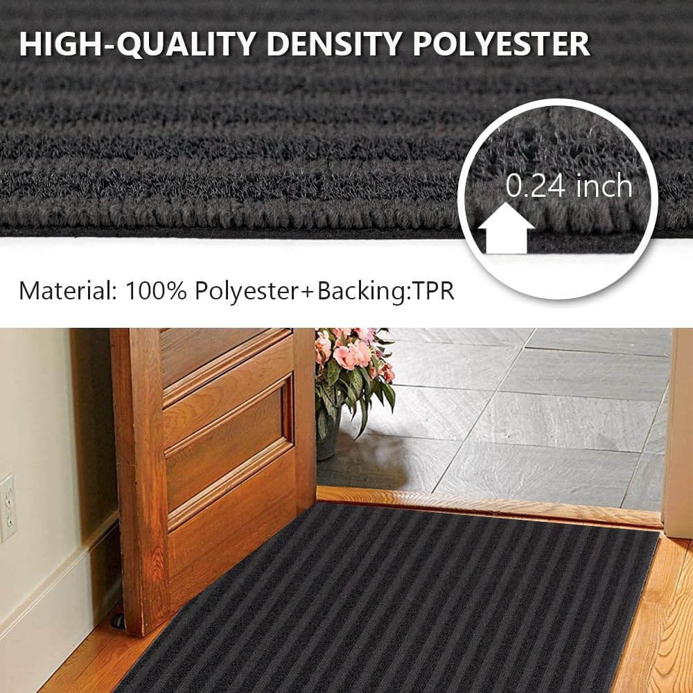 LITA Heavy Duty Hallway Runner Rug,Custom Size Non-Slip Backing Area Rug Runner,Outdoor Indoor Carpet Door Mat for Floor Entryway Kitchen Laundry Balcony Garage, Gray Stripe, 2' x 6'