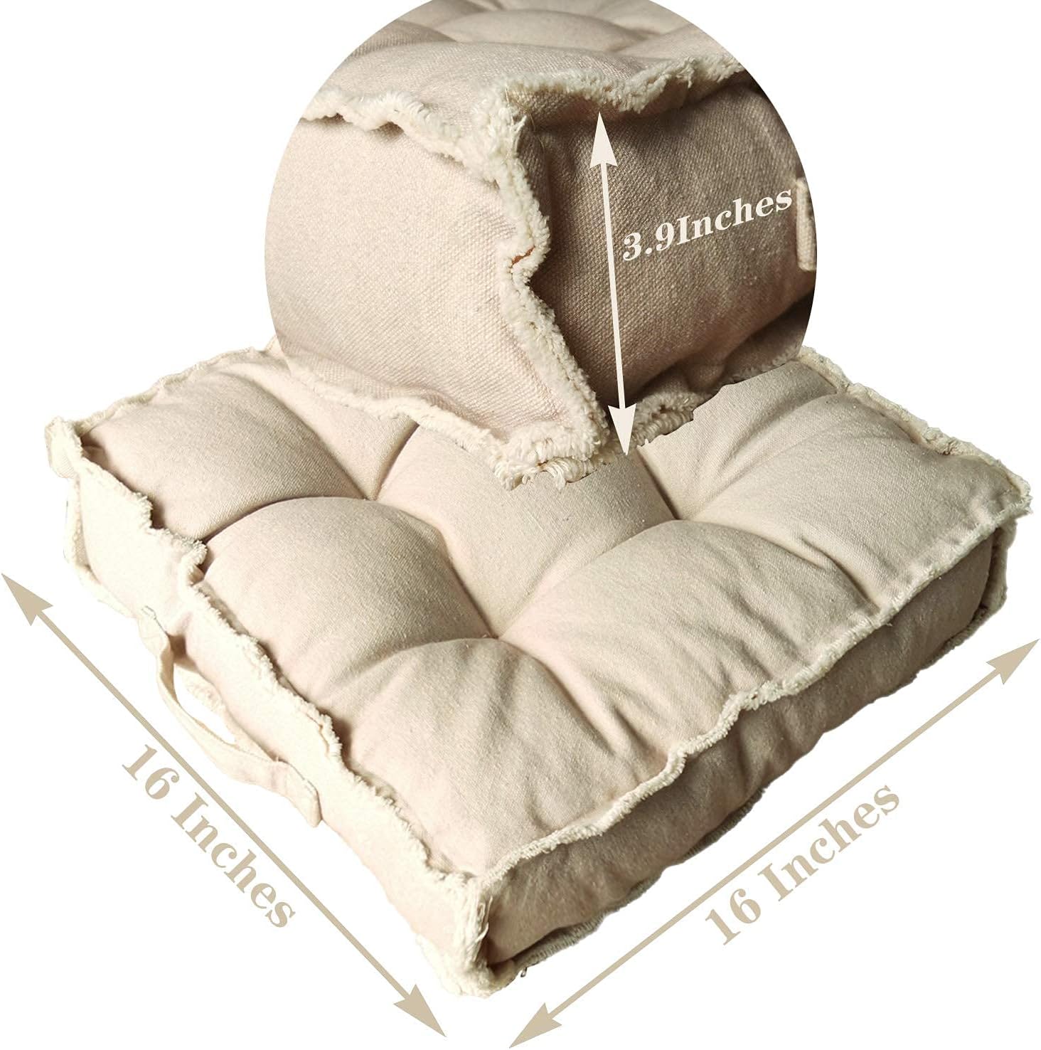 Verpert Square Thick Floor Seating Cushions,Solid Thick Tufted Cushion Meditation Pillow for Sitting on Floor, Tatami Pad for Guests or Kids Reading Nook,Yoga Living Room Sofa Balcony Outdoor(Beige) : Home & Kitchen