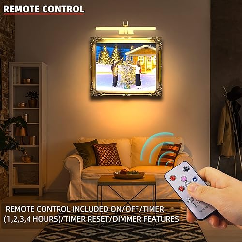Miniatura 2 de Luz de imagen a pilas con control remoto, luces de imagen inalámbricas para pinturas con temporizador y regulable, luz artística de 16 pulgadas para