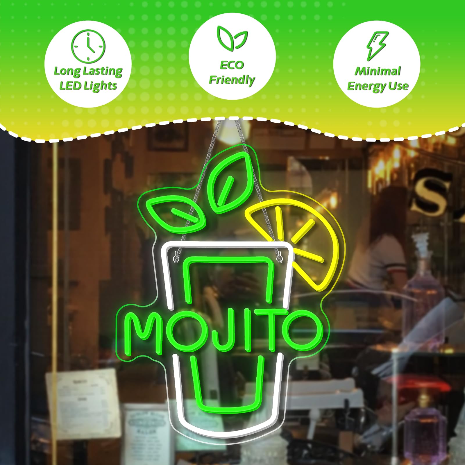 Segni al neon Verde Mojito Birra Bar Home Art USB Led Luci al neon Segno per Camera da letto Ufficio Hotel Pub Caffè Sala Ricreativa Wall Artwork Decor Luce notturna