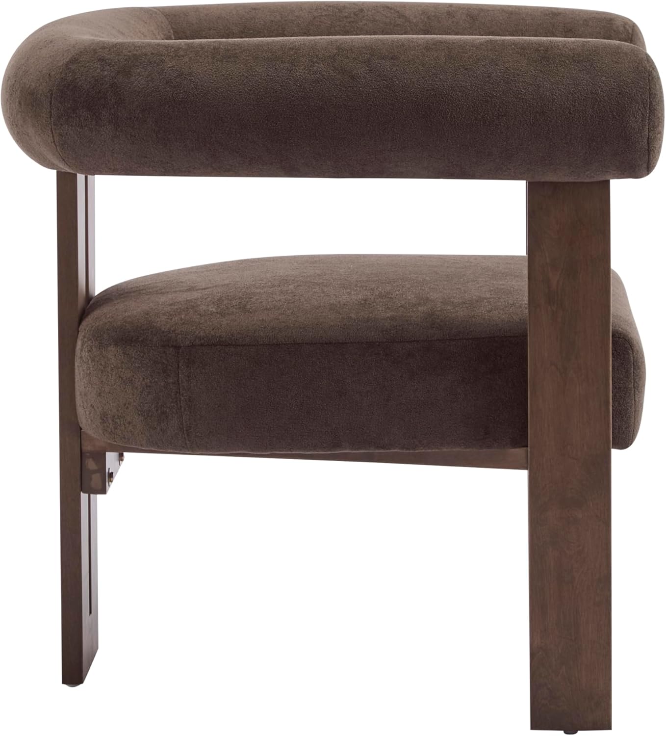 Christopher Knight Home Rones Modern Velvet Upholstered Accent Chair, Wooden Living Room Club Chair with Curved Backrest, Minimalist Bedroom Comfy Reading Chair, Thick Padded Seat, Dark Brown+Walnut