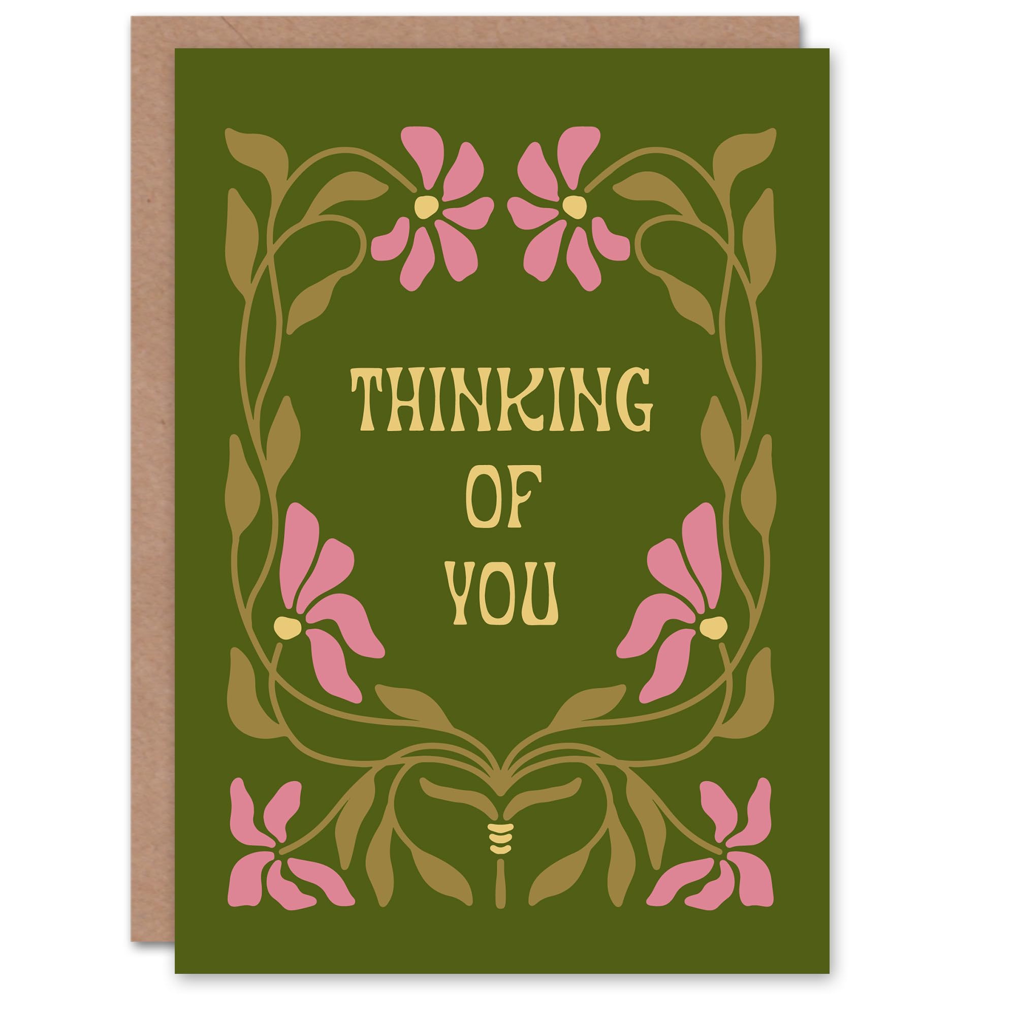 Artery8 Sympathy Card Thinking of You Pink Green Floral Art Nouveau