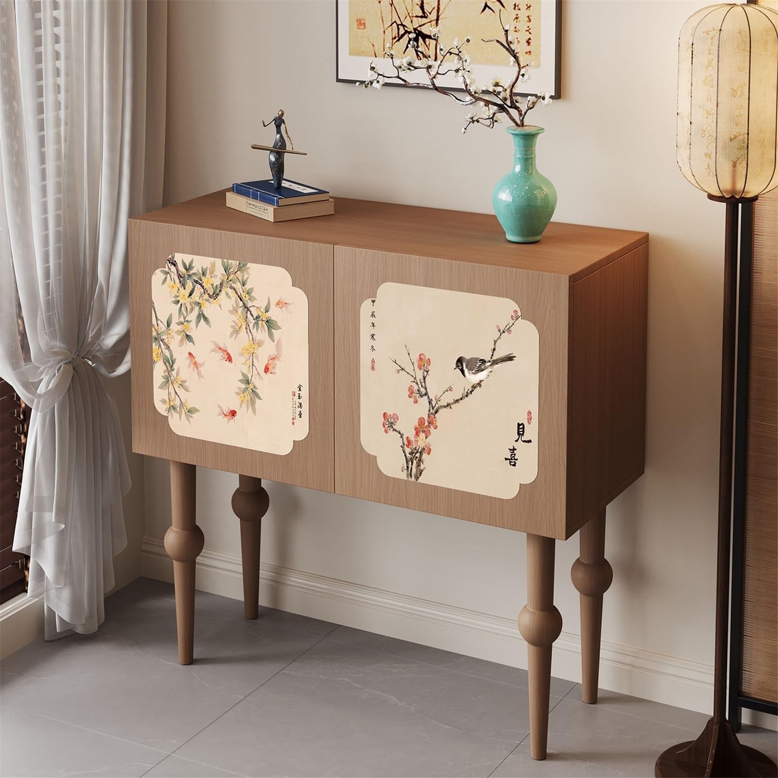 Kompaktowy stół ekspozycyjny Houten Haltafel Met Drie Deuren Extreem Smalle Decoratieve Wandkast Voor de Woonkamer(Średni)