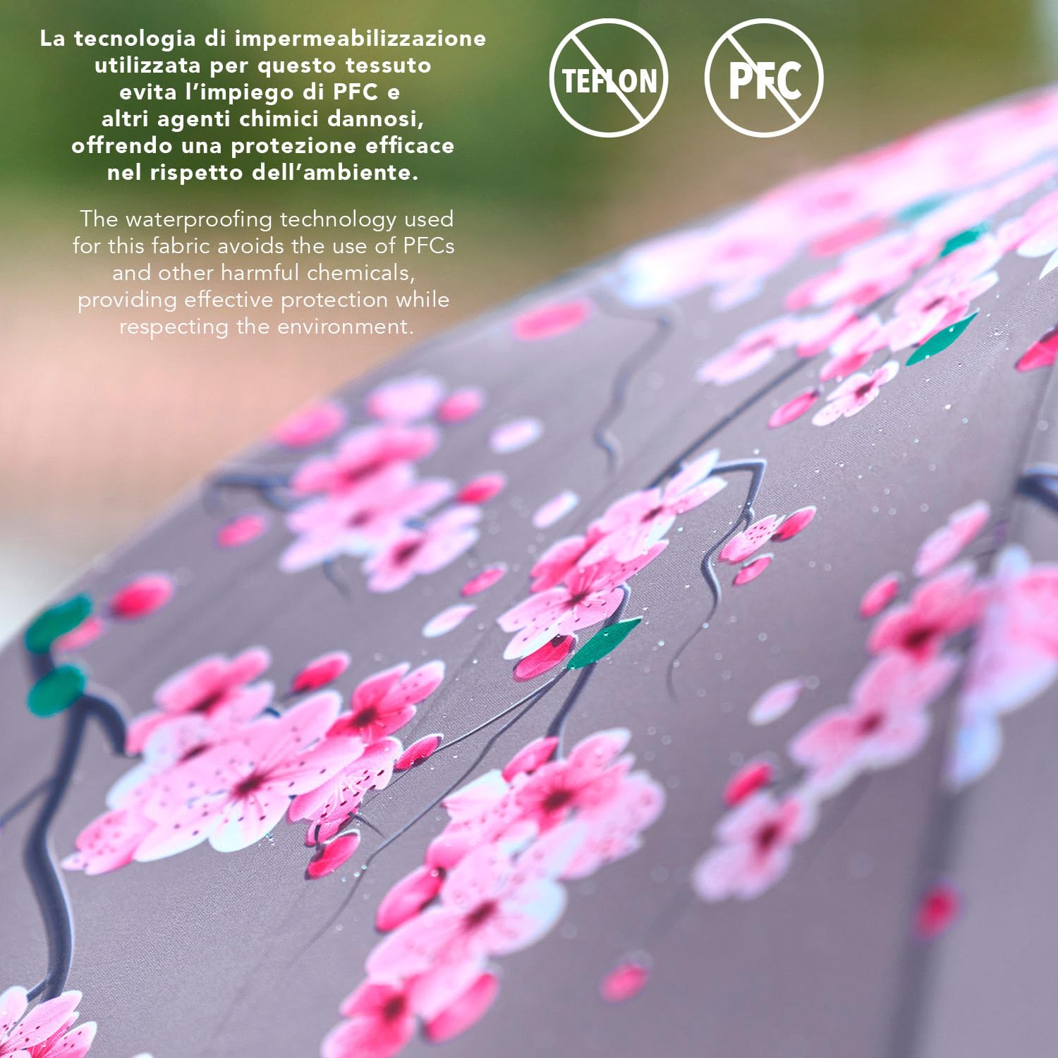 PERLETTI GREEN Parasol Kobiet Automatyczny Przyjazny Środowisku - Parasolka Organiczna Ekologiczna Uchwyt z Drewna - Kompaktowe Małe Parasole Wiatroodporne - Średnica 96 cm