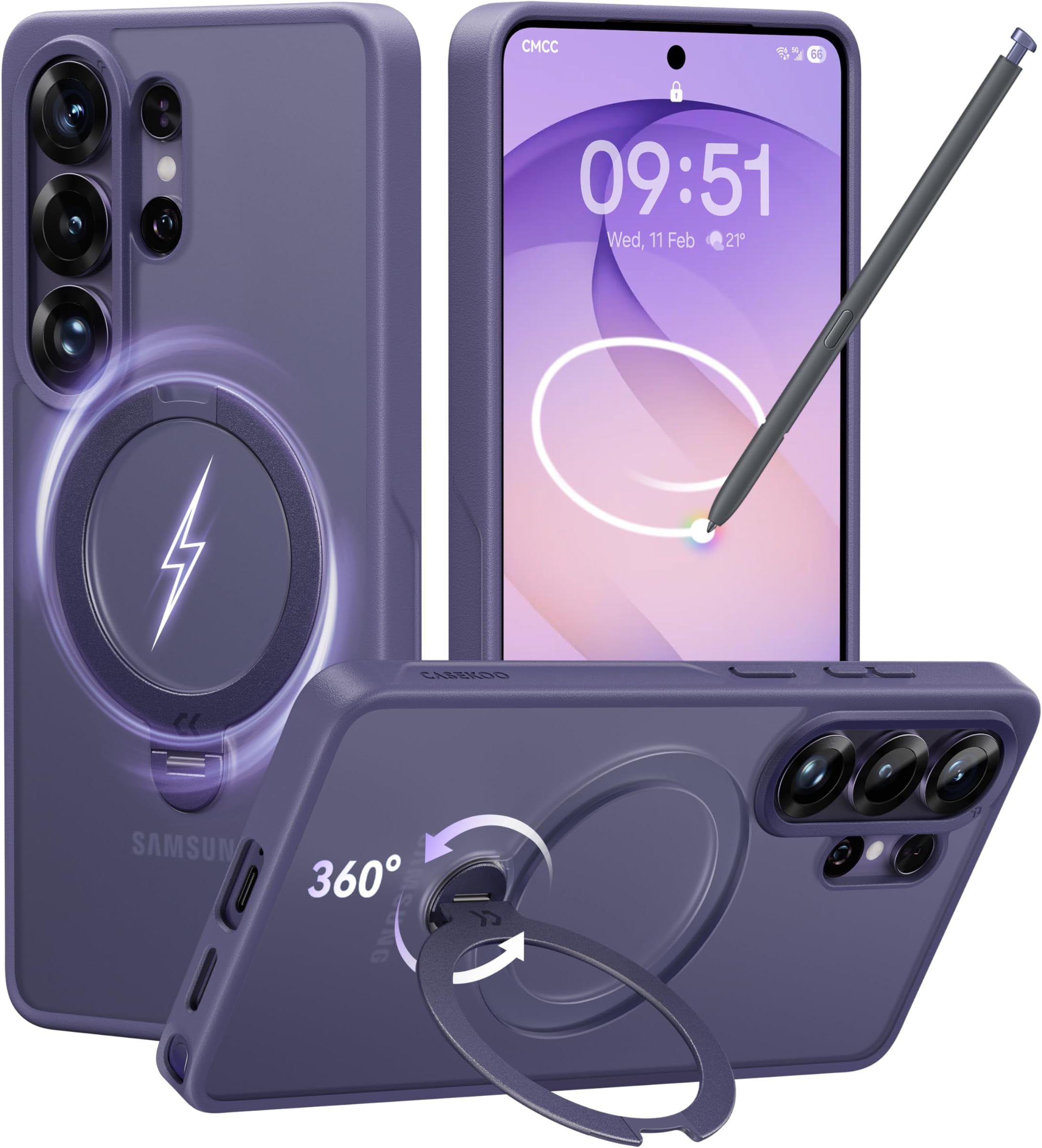 CASEKOO Official Violet for Samsung S26 Ultra Case with 360° Spin Magnetic Stand [16FT Military Protection] [Fit for Magsafe] Shockproof Samsung Galaxy S26 Ultra Case Matte Slim Phone Cover 6.9''