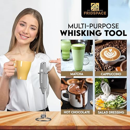 Miniatura 9 de Espumador de leche portátil de mano, máquina de café eléctrica de doble batidor duradero, mezclador de leche de acero inoxidable con soporte,