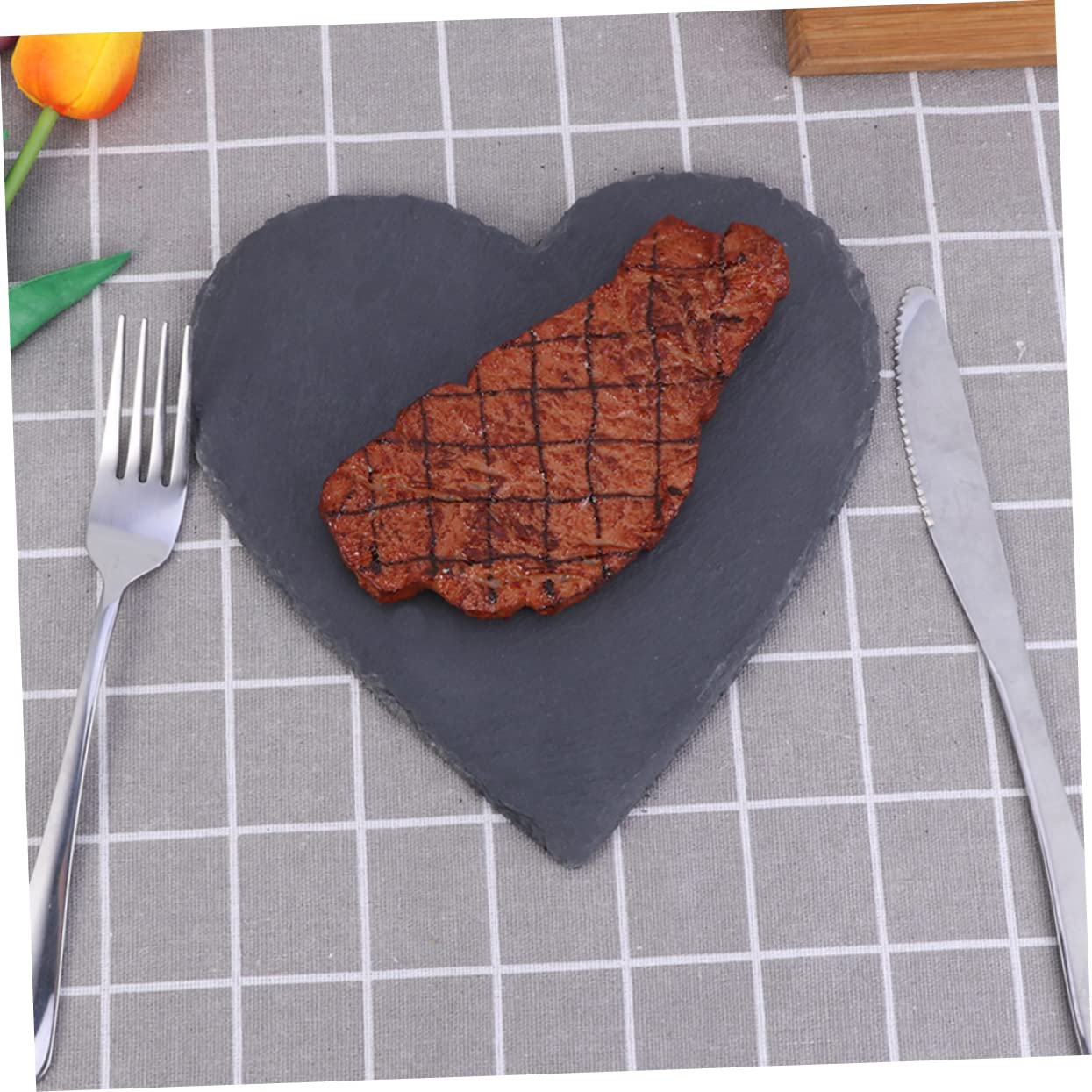 Garneck 2 Piatti in Ardesia Nera a Forma di Cuore, 8 Pollici, per Bistecca e Dessert, Eleganti e Rustici, per Hotel e Locale Occidentale