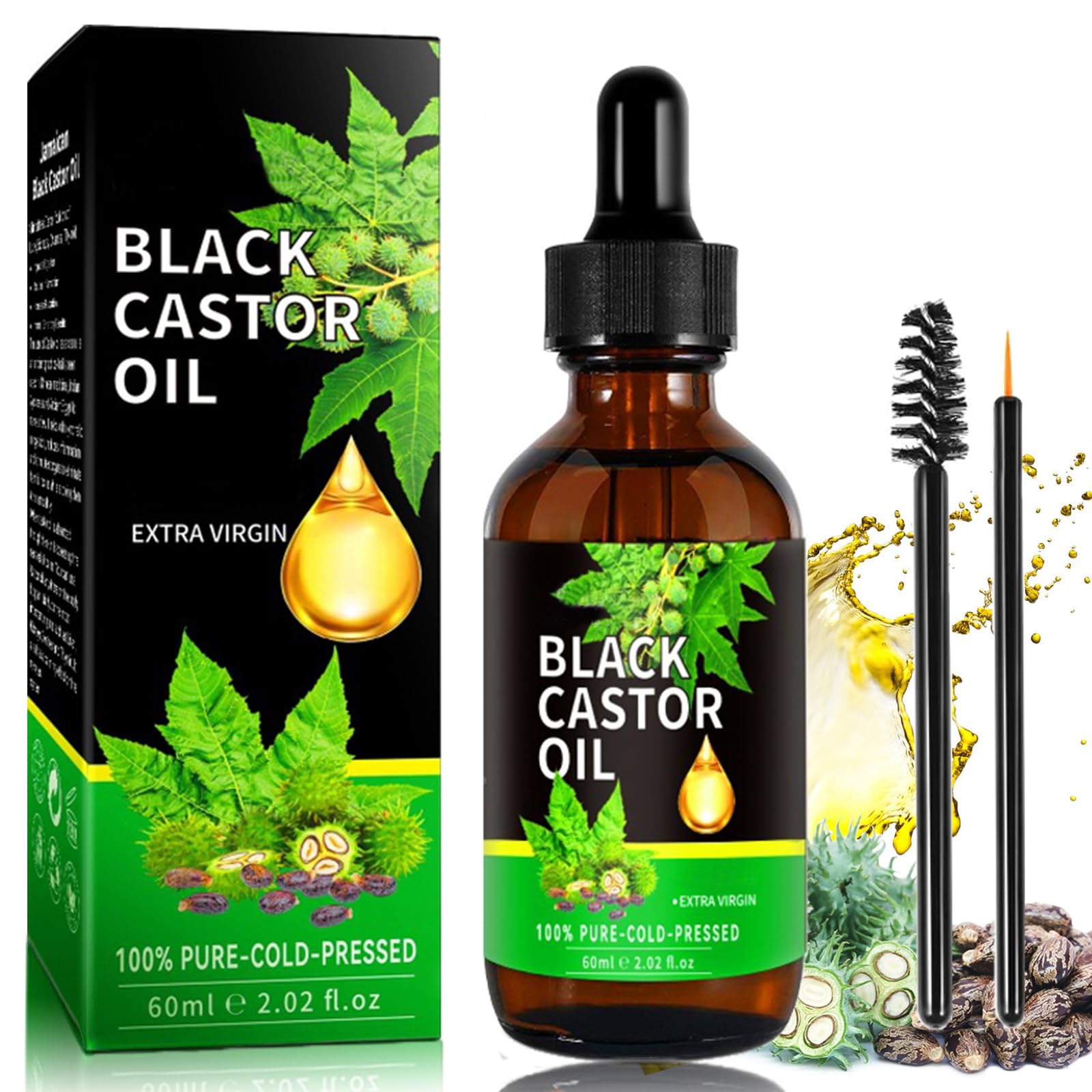 Black Castor Oil,Body Massage Castor Oil Organic,100% Cold Pressed Black Castor Oil for Hair Growth,Eyelashes & Eyebrows1Pc,2.02 Fl Oz