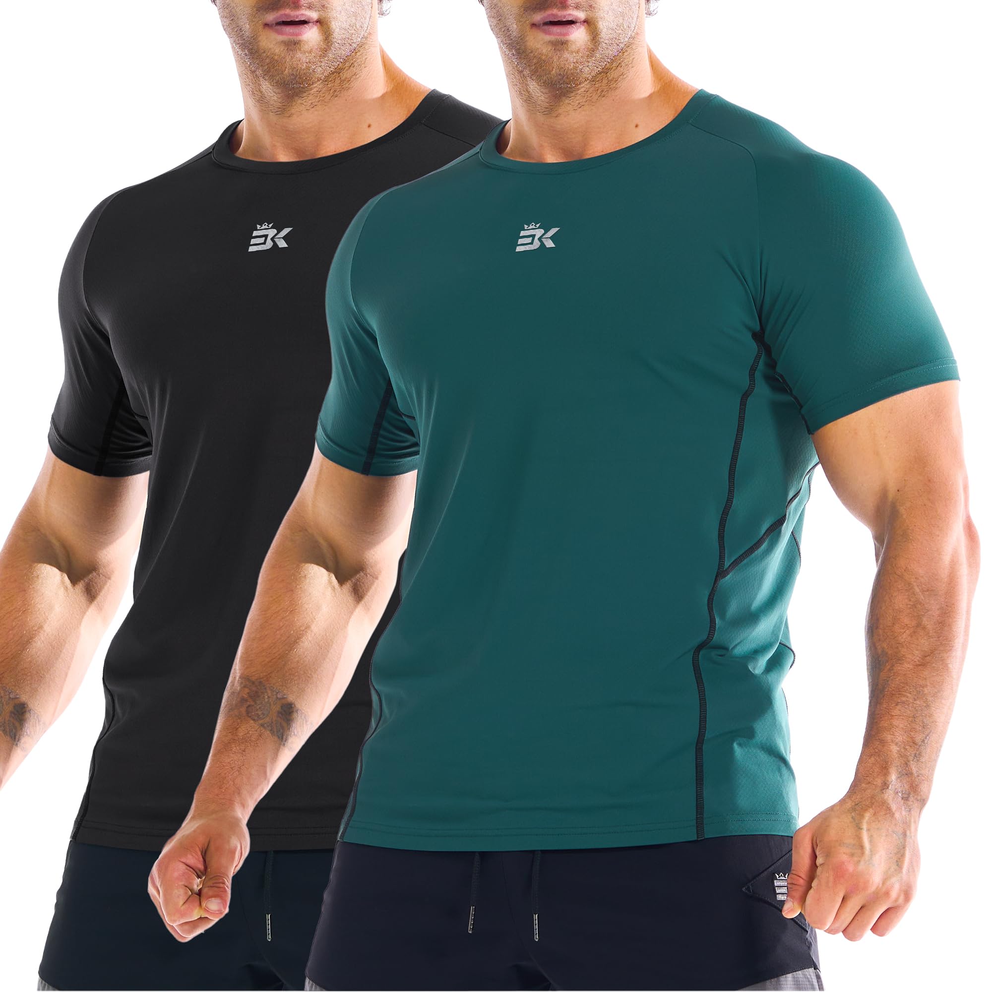 BROKIG Men's DiamondGrid Workout Gym Shirt-Breathable Short Sleeve Muscle Tee,Quick Dry Crewneck Top for Bodybuilding