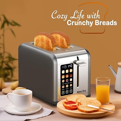 Miniatura 7 de Mecity Tostadora de pantalla táctil de 2 rebanadas, ranura ancha de 1.5 pulgadas, tostadora inteligente de acero inoxidable para bagels, magdalenas