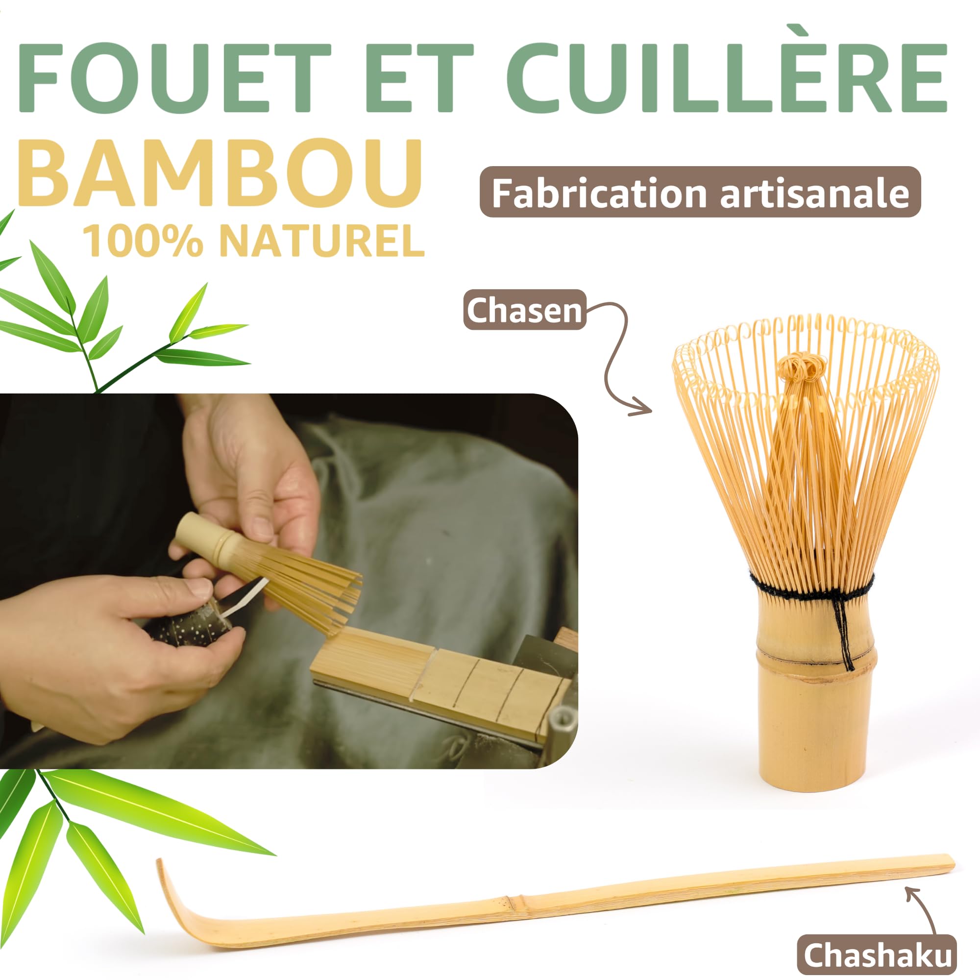 SUNSAY® Kit Matcha Bio Japonais | Coffret Complet avec Matcha Grade Cérémonial + Bol Chawan + Fouet Chasen + Cuillère Bambou | Conditionné en France