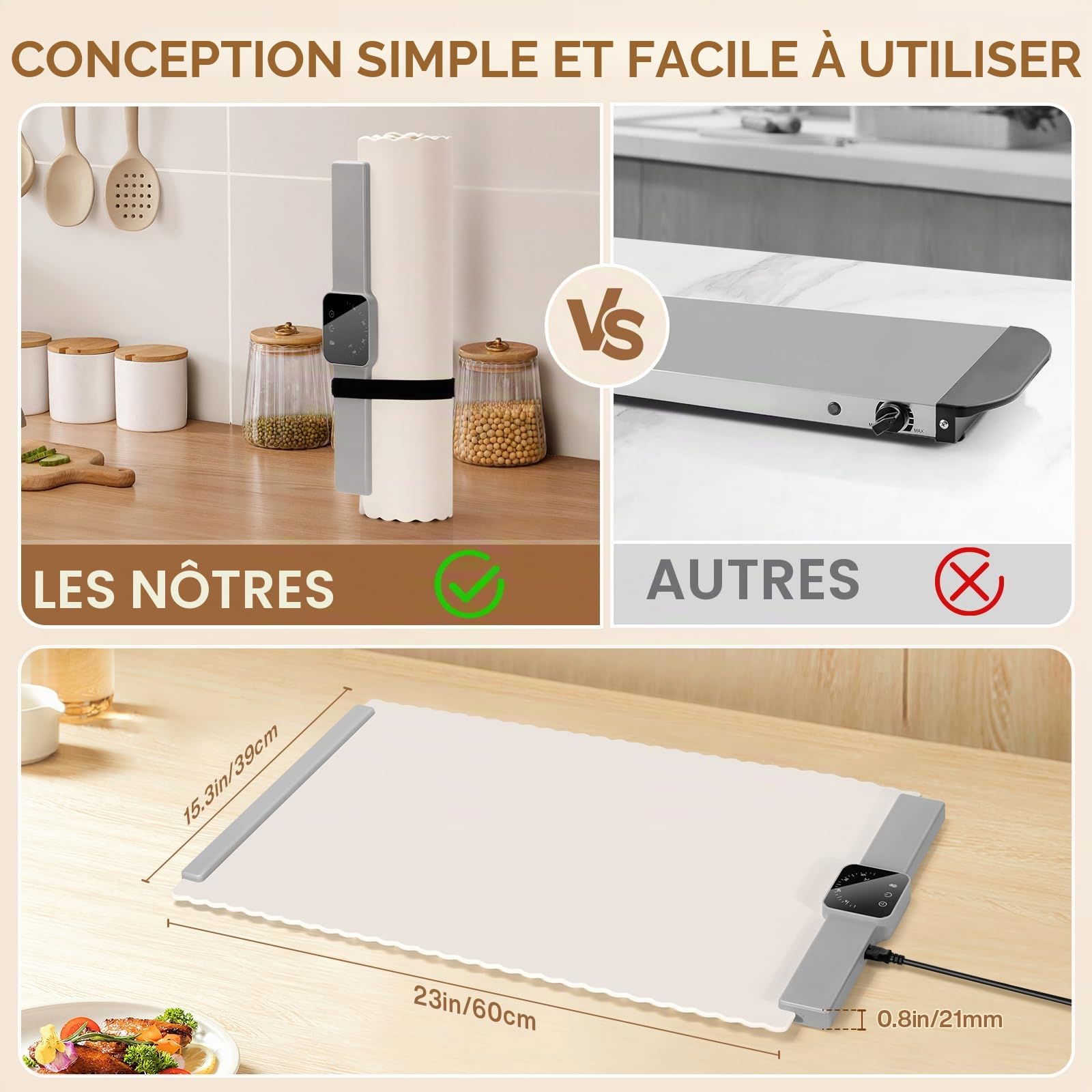 DoubleCare Chauffe Plat Électrique, Plaque Chauffante Pliable Flexible avec 5 Réglages de Température et une Minuterie de 4 Heures, Chauffe Assiette à Réchaud pour Buffets Fêtes Banquet