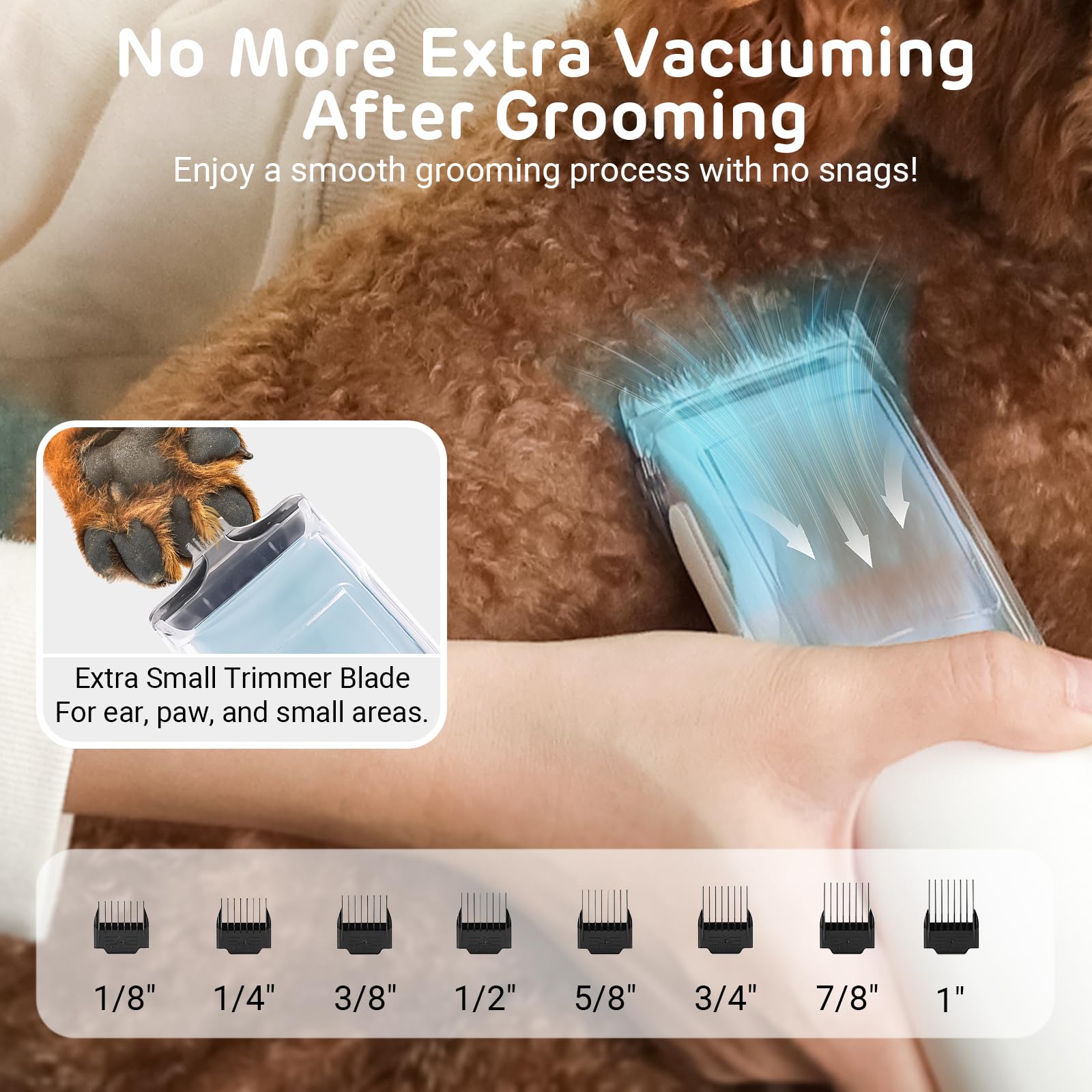 iPettie D23 Pro Pet Grooming Kit für Hunde - Vakuum Hundebürste und Hundetrimmer Vakuum — 35.0 °C-60.0 °C Einstellbare Temperatur, Einstellbare Windgeschwindigkeit, 23000PA Saugkraft für alle