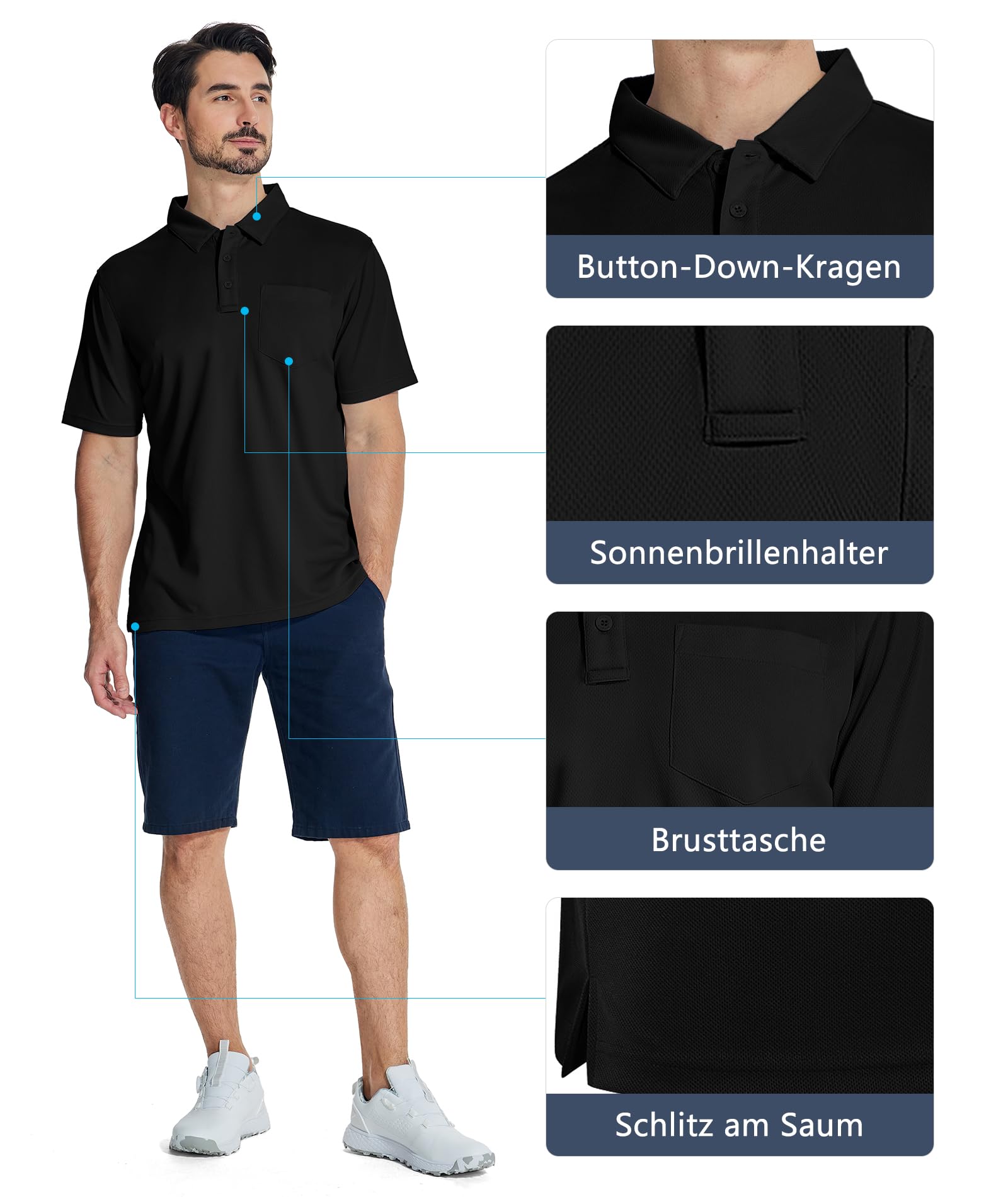 JACKETOWN Pack de 5 polos de manga corta para hombre, camiseta funcional de verano, conjunto de polo elástico en 4 direcciones, transpirable, deportivo, polo de golf, camiseta con botones, tallas M