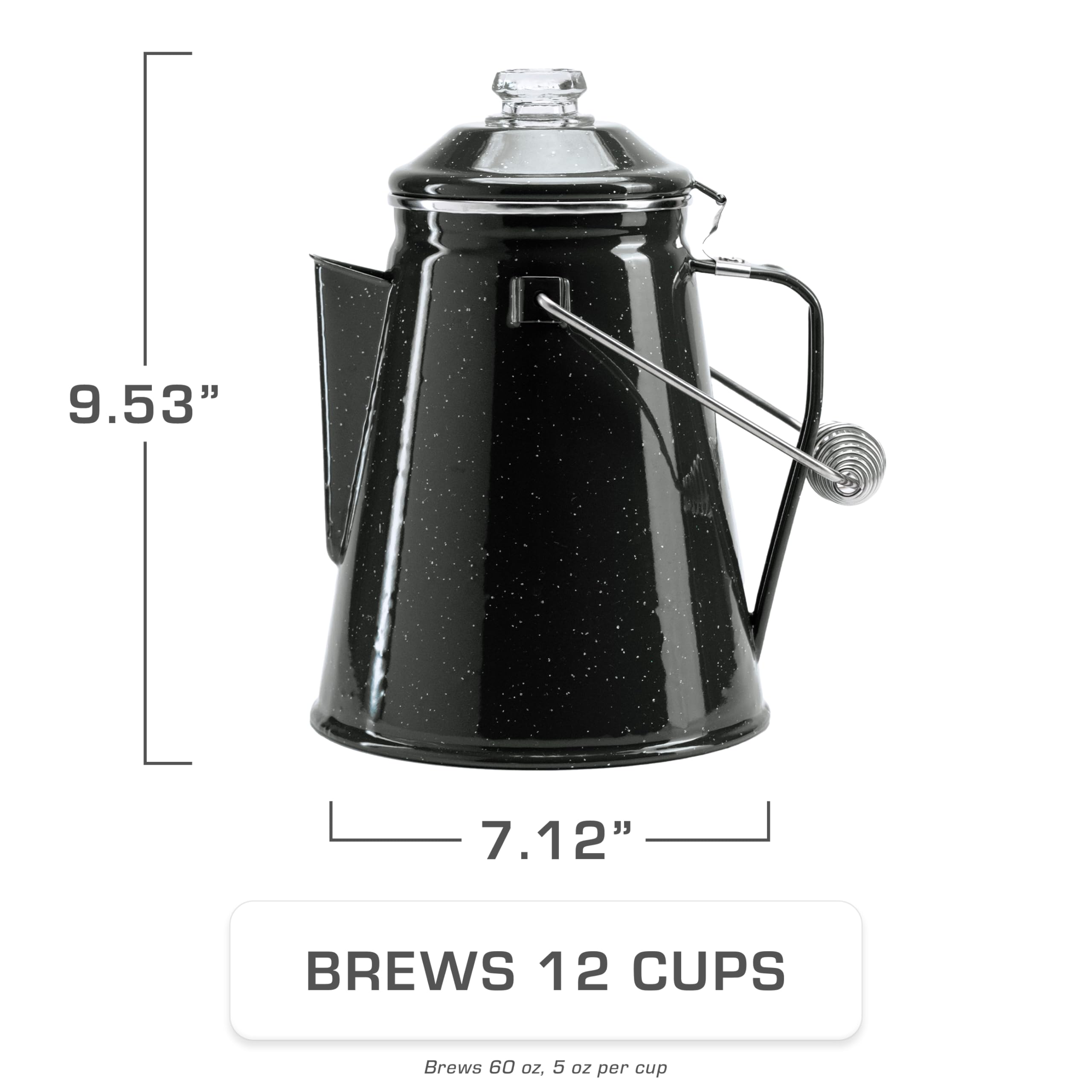Coletti Percolateur à café Classique en émail (Noir, 12 Tasses) — La cafetière de Camping Originale rendue Moderne — Indispensable pour Le maître brasseur du Camping